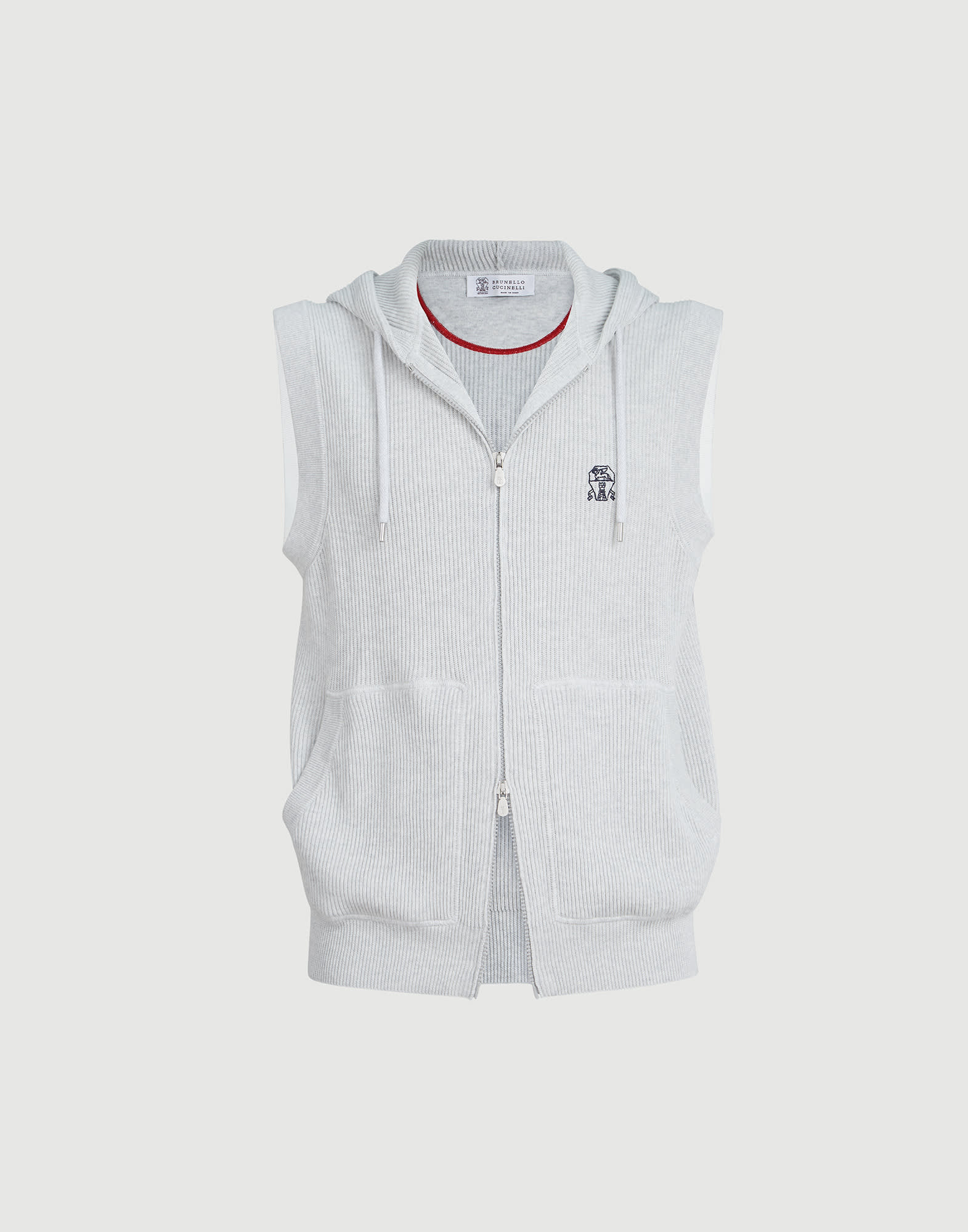 Cotton knit vest for Man in Fog | Brunello Cucinelli