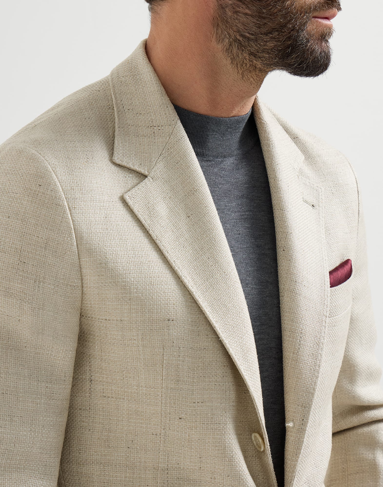 Hopsack deconstructed blazer for Man in Sand | Brunello Cucinelli
