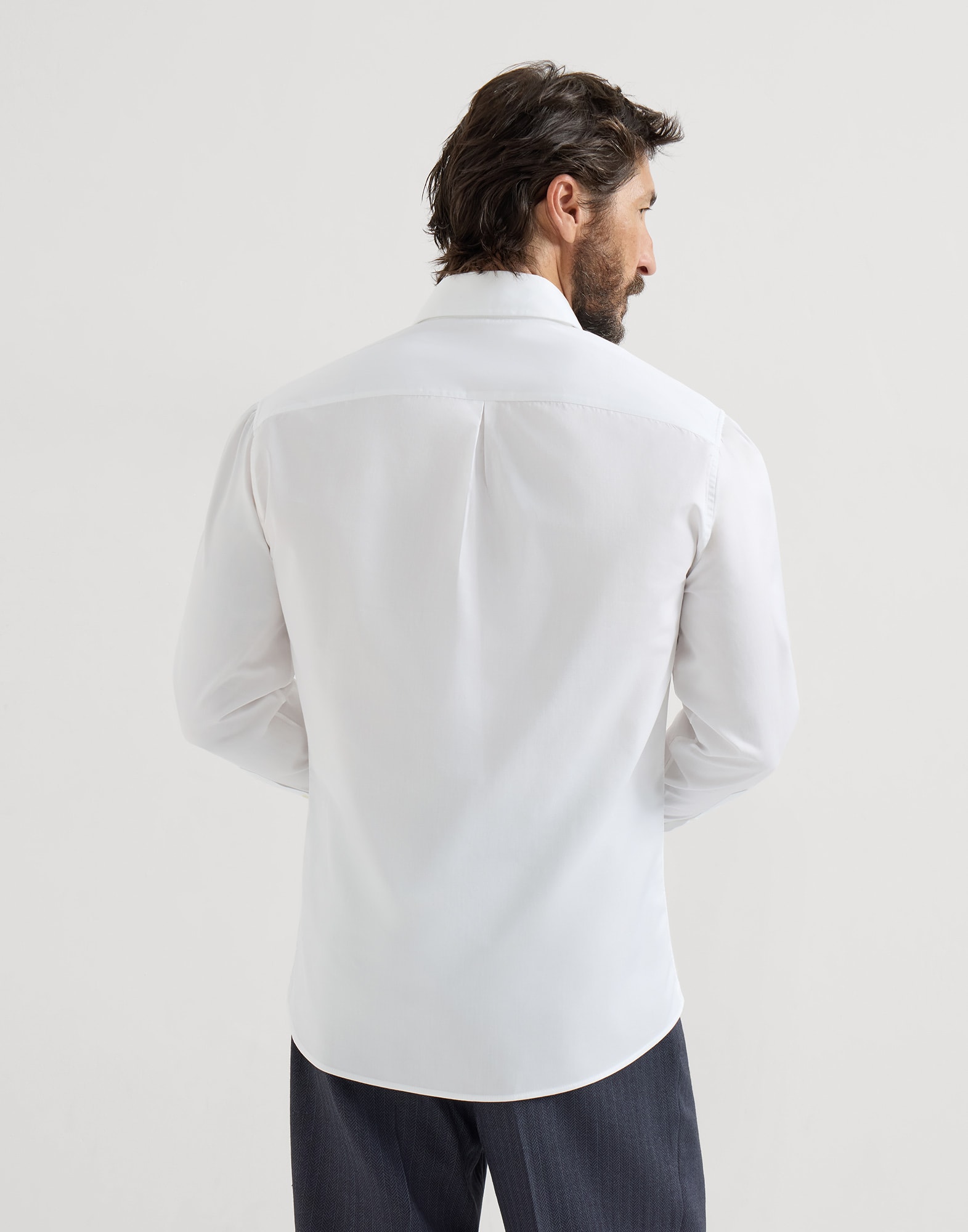 BRUNELLO CUCINELLI 白コットンストレッチ長袖シャツ Spread collar shirt for Man in Azure | Brunello Cucinelli
