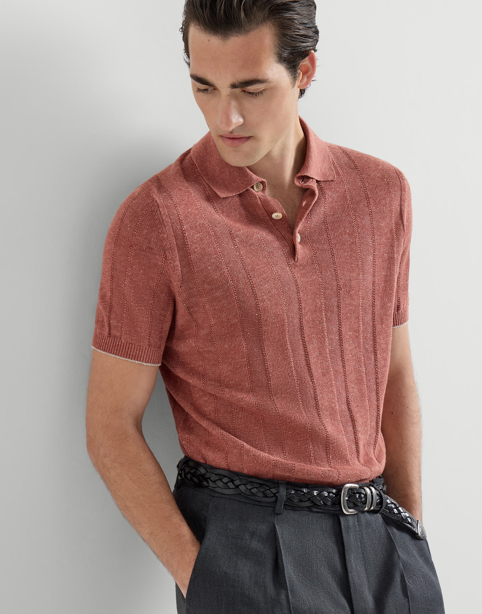 美品「BRUNELLO CUCINELLI」最高級コットン Renfrew Holt | Polo Knit Rib CUCINELLI BRUNELLO イタリア製　L ポロ トップス