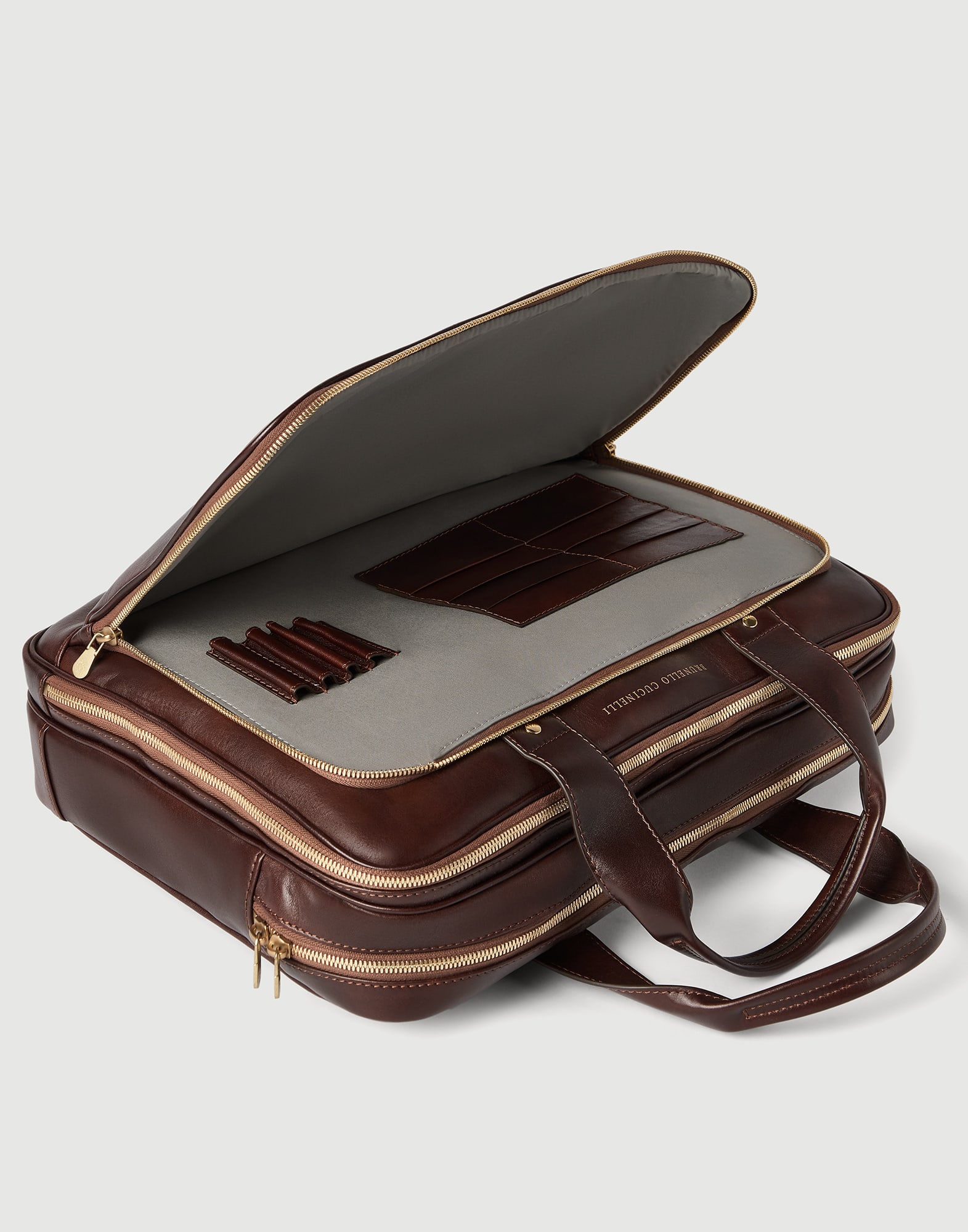 Calfskin briefcase with zipper for Man in Burgundy | Brunello