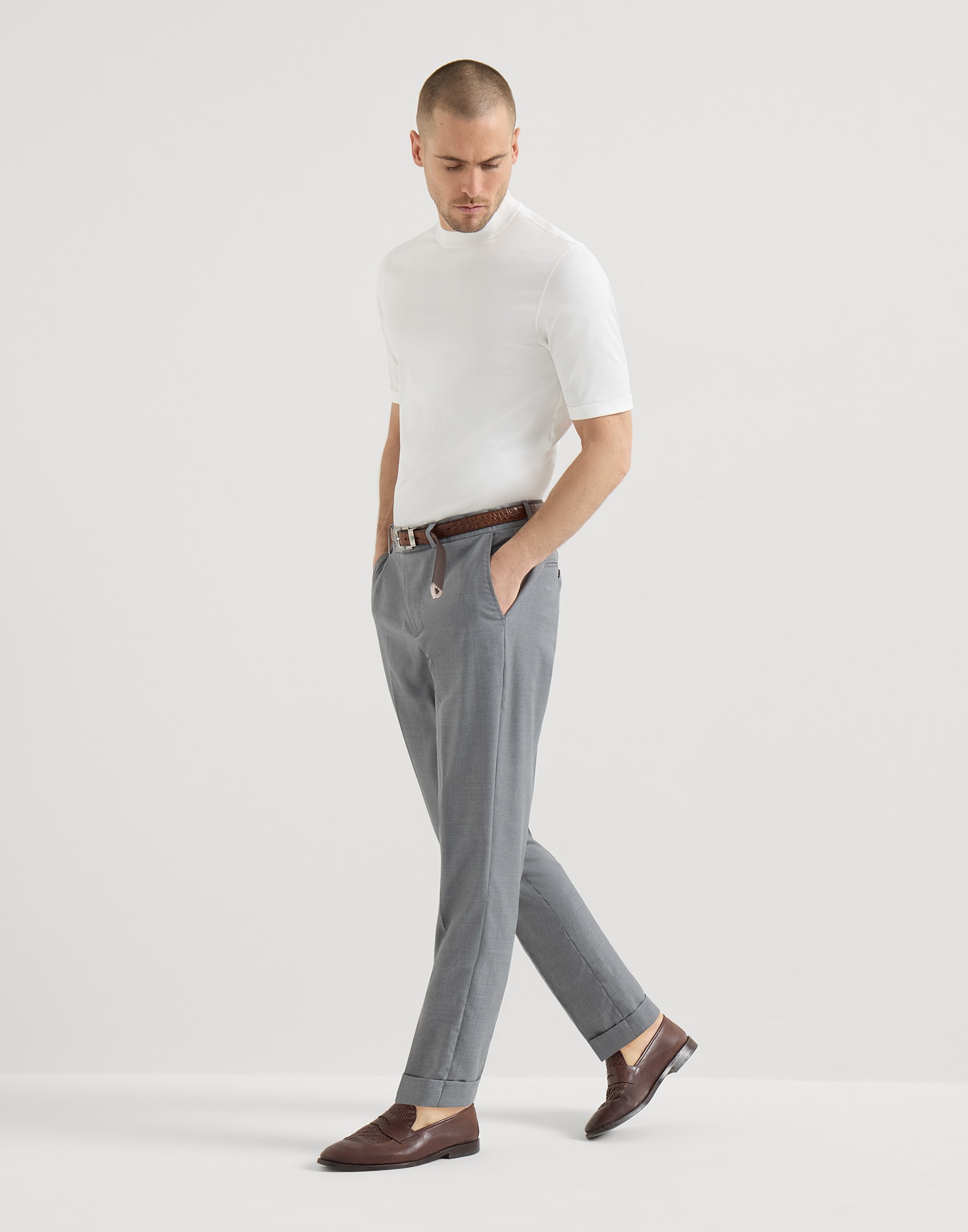 メンズ 向け グレー レジャーフィット トラウザーズ | Brunello Cucinelli
