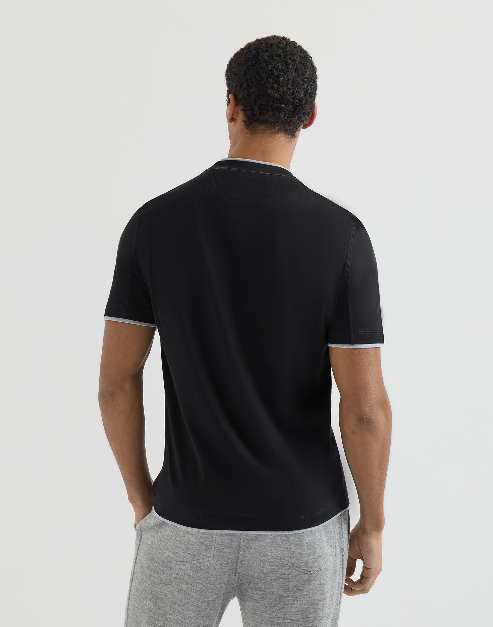 T-shirt with faux-layering for Man in Blue | Brunello Cucinelli