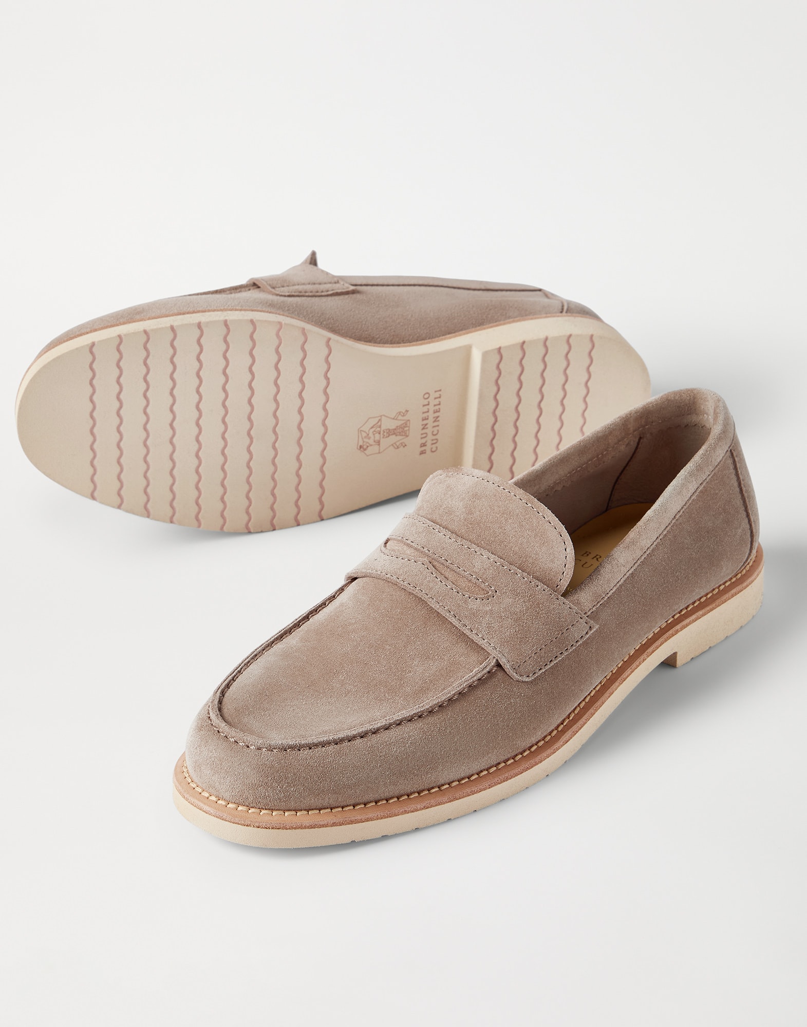 Calfskin penny loafers for Man in Buff | Brunello Cucinelli