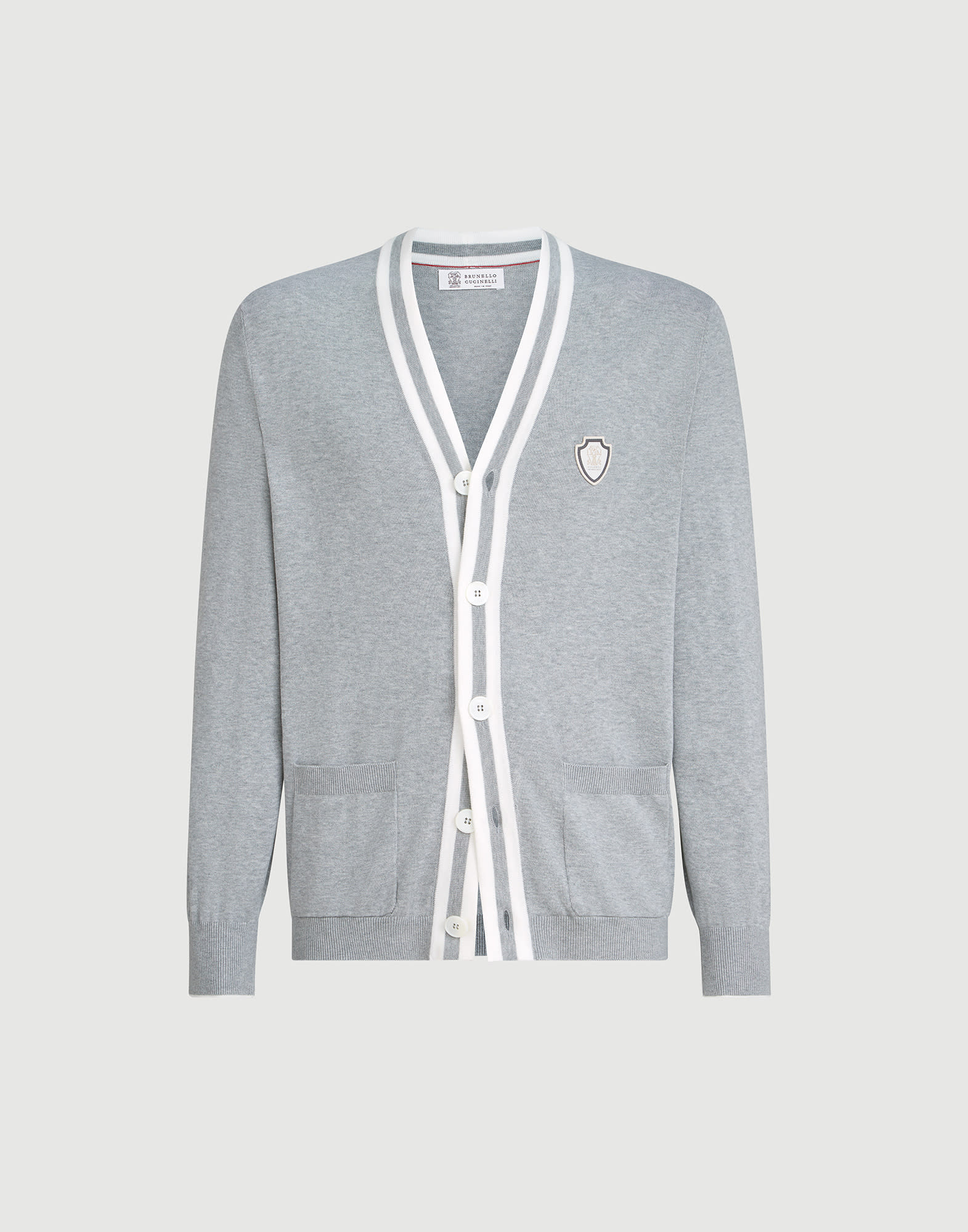 メンズ 向け グレー ロゴ付き コットン カーディガン | Brunello Cucinelli