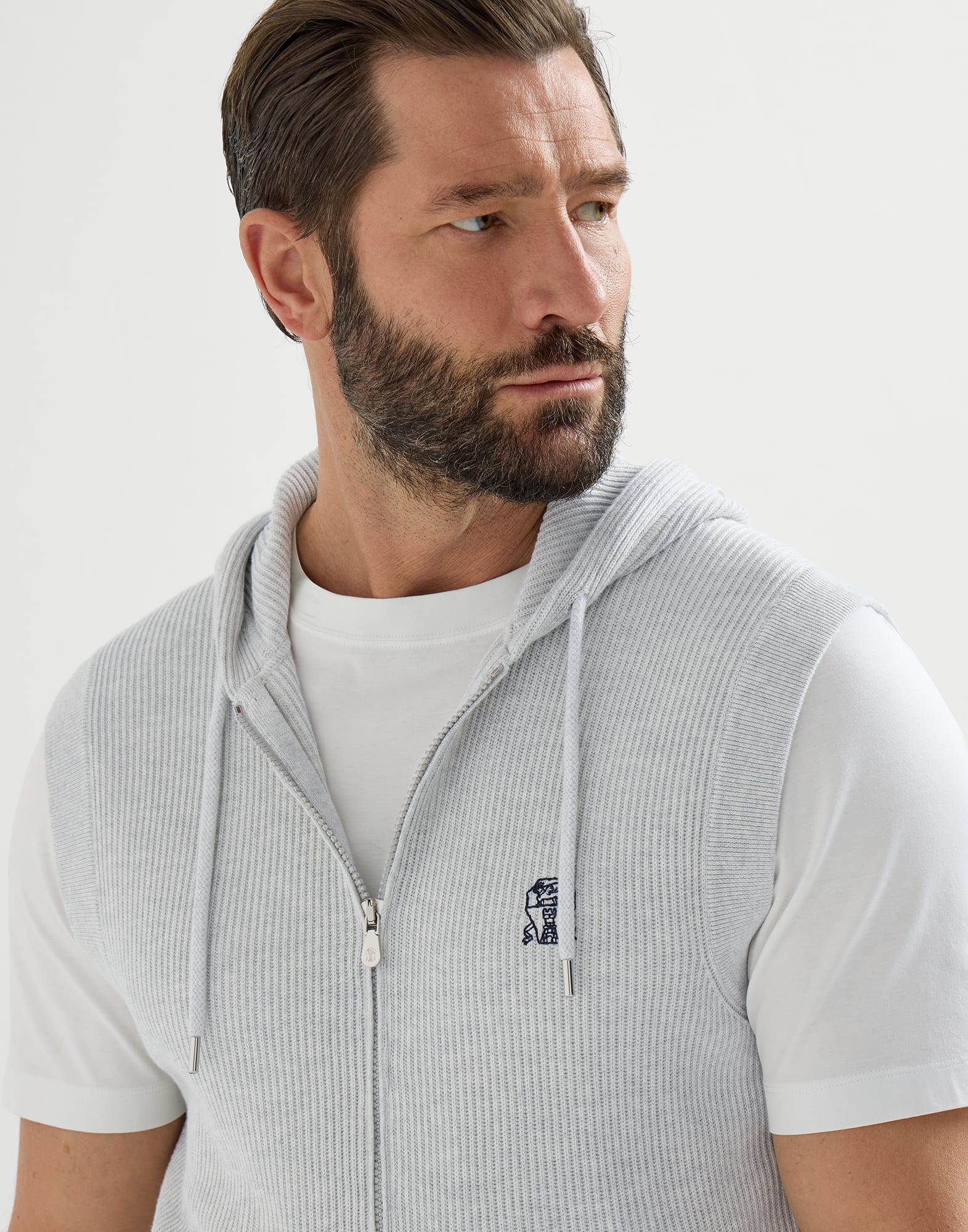 メンズ 向け ホワイト コットンニット ジレ | Brunello Cucinelli