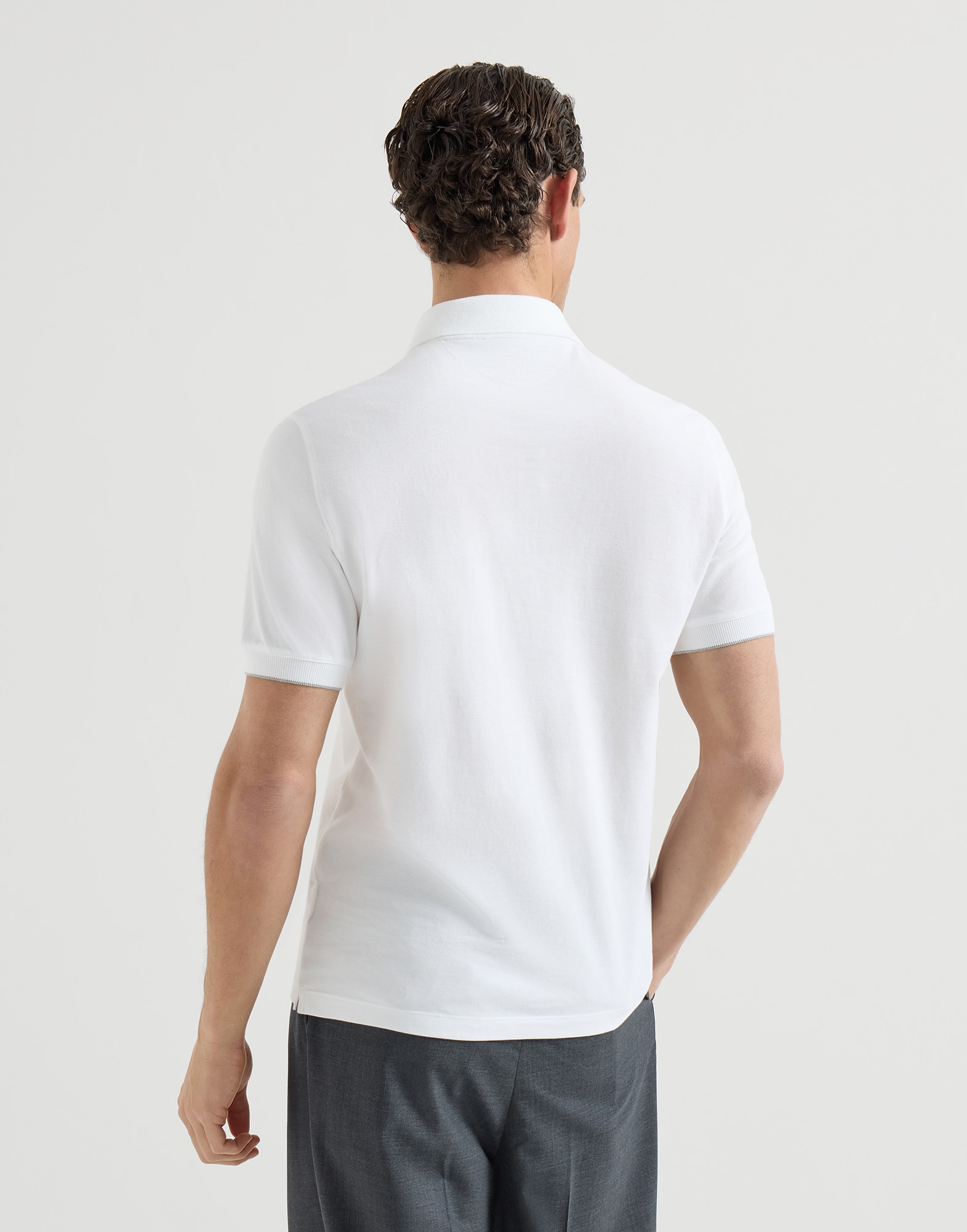 Piqué polo shirt for Man in White | Brunello Cucinelli