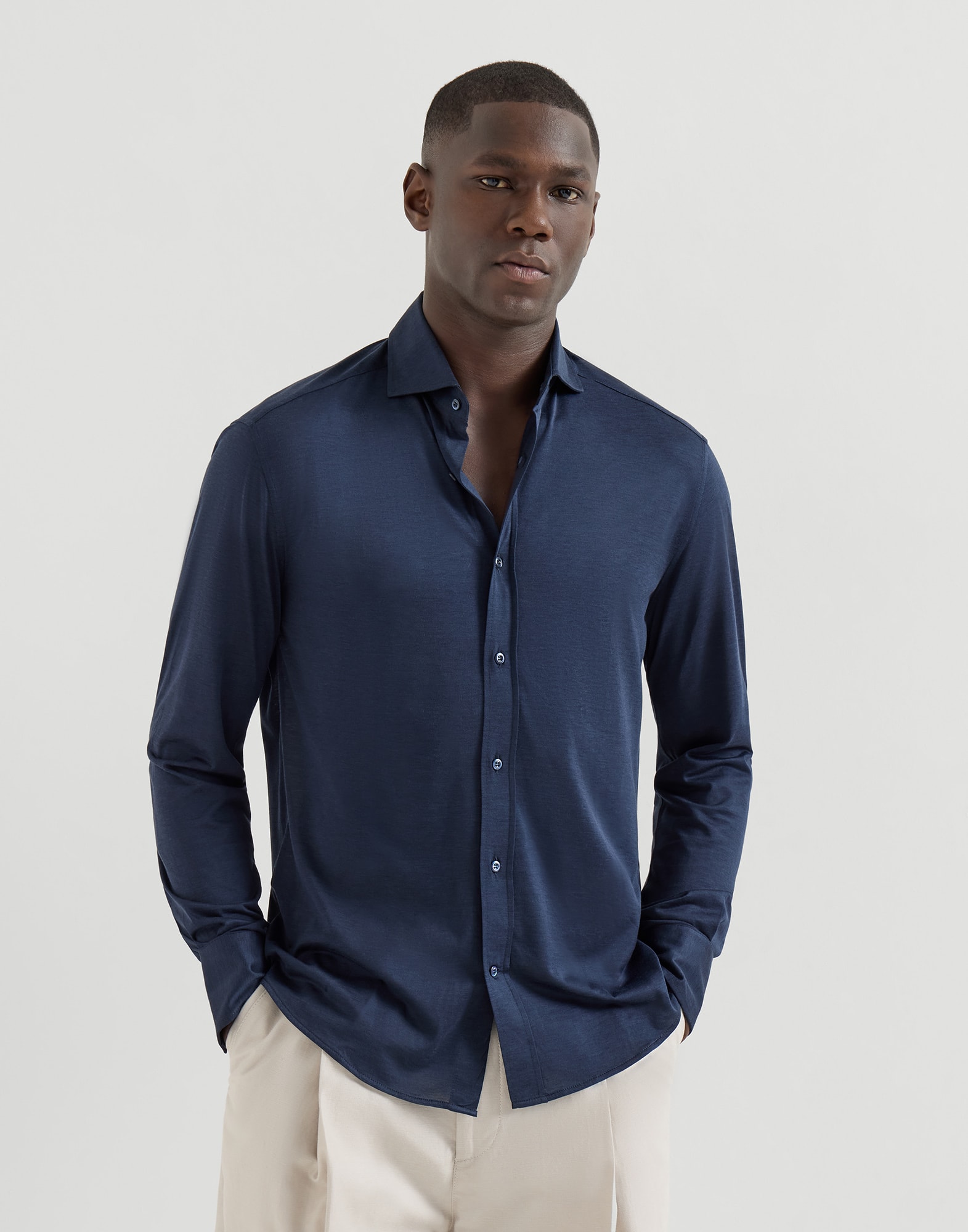 メンズ 向け グレー スプレッドカラー付き シャツ | Brunello Cucinelli