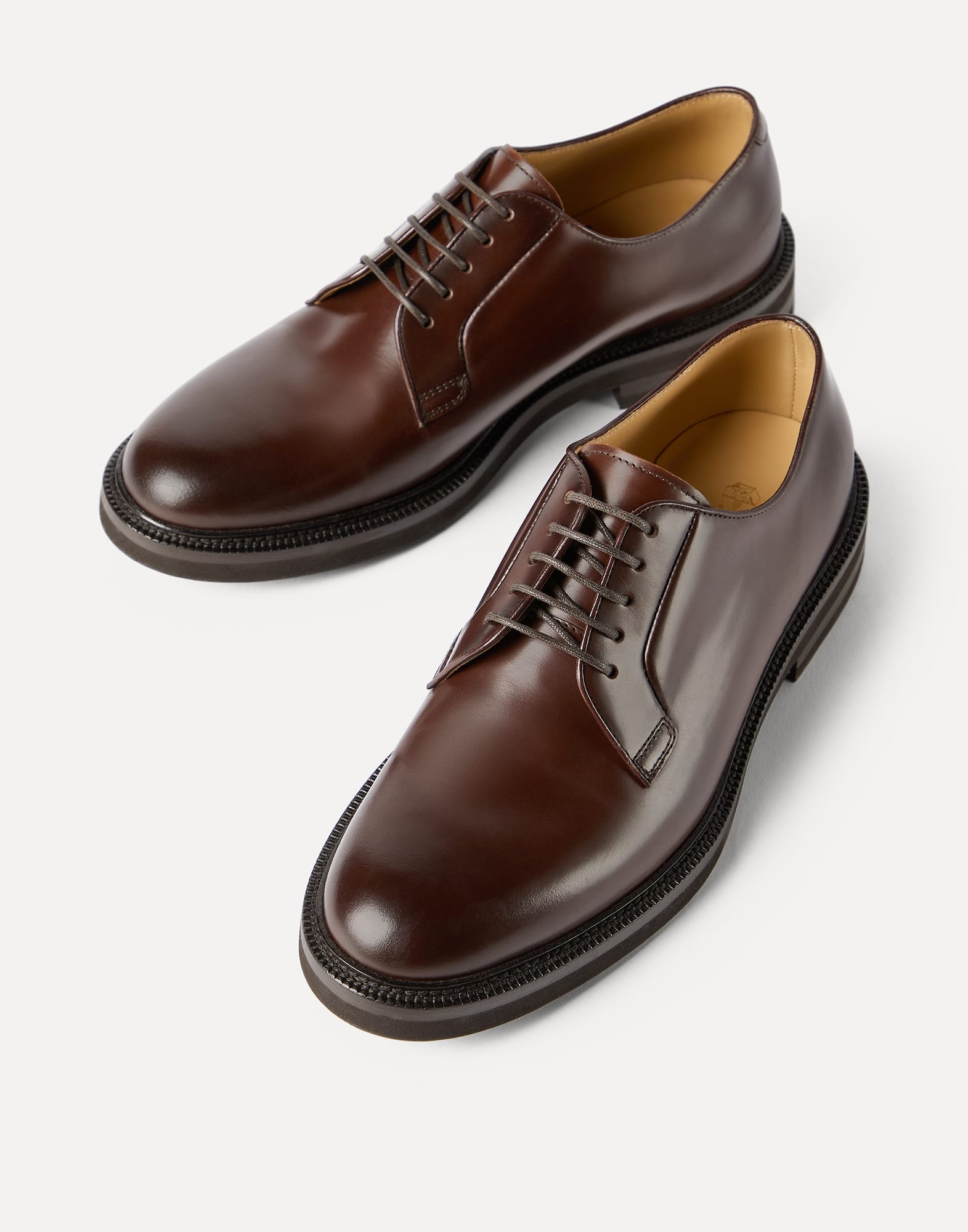Aged calfskin Derbys for Man in Brown | Brunello Cucinelli