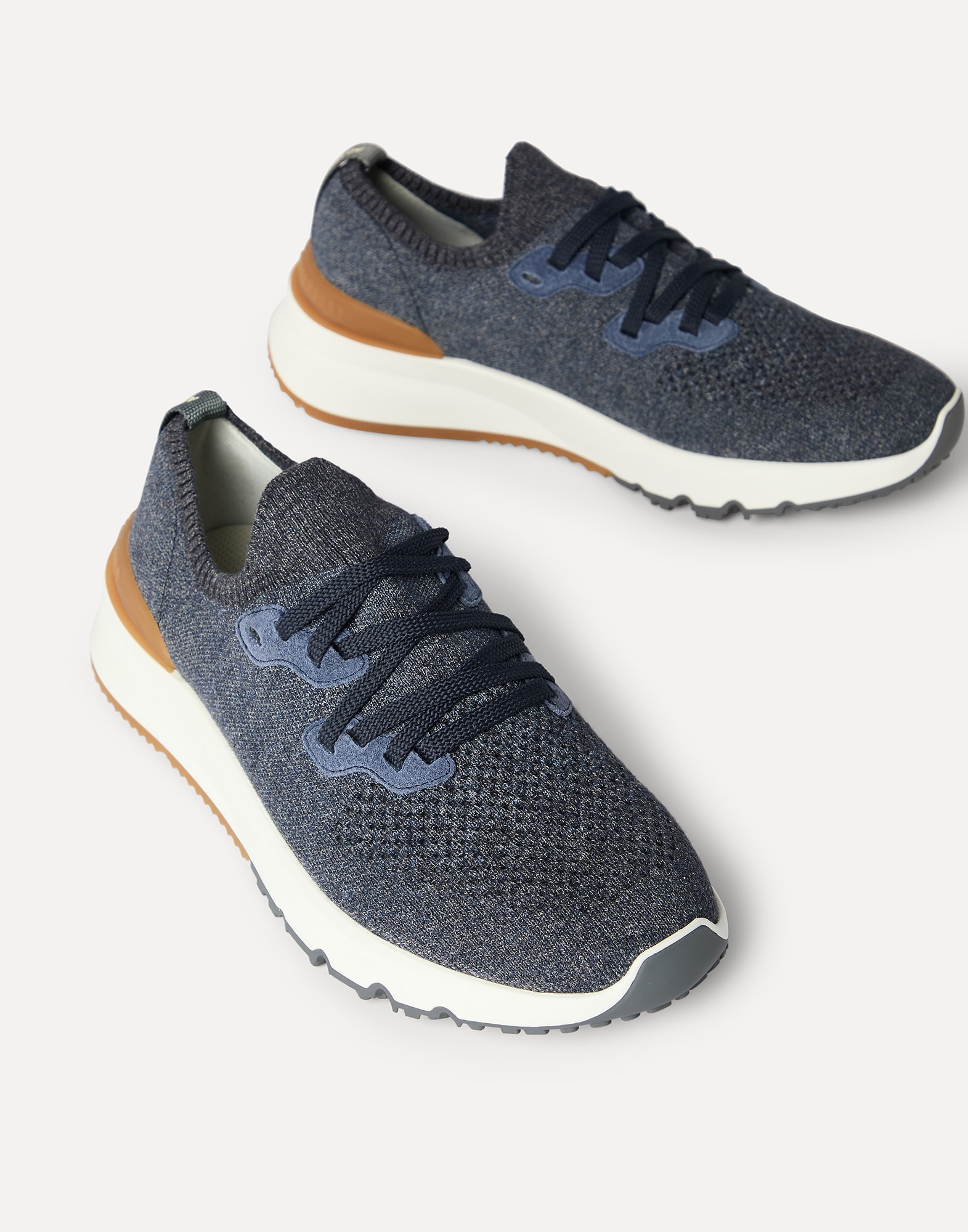 Cotton chiné knit runners for Man in Azure | Brunello Cucinelli