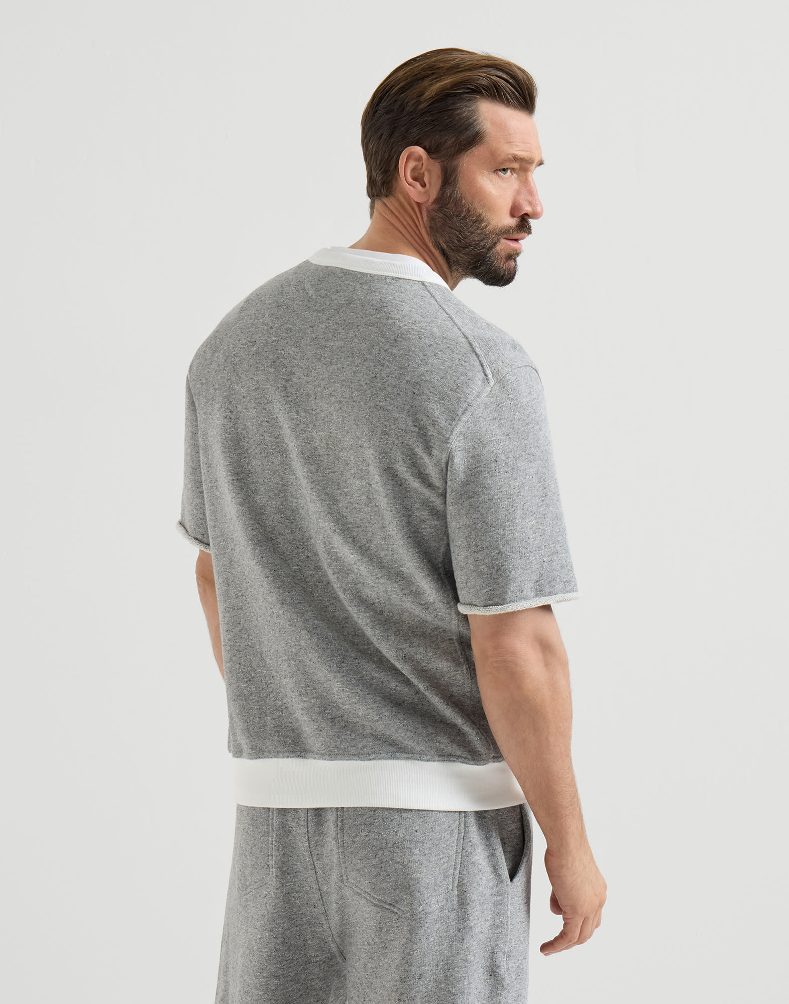 French terry sweatshirt for Man in Grey | Brunello Cucinelli