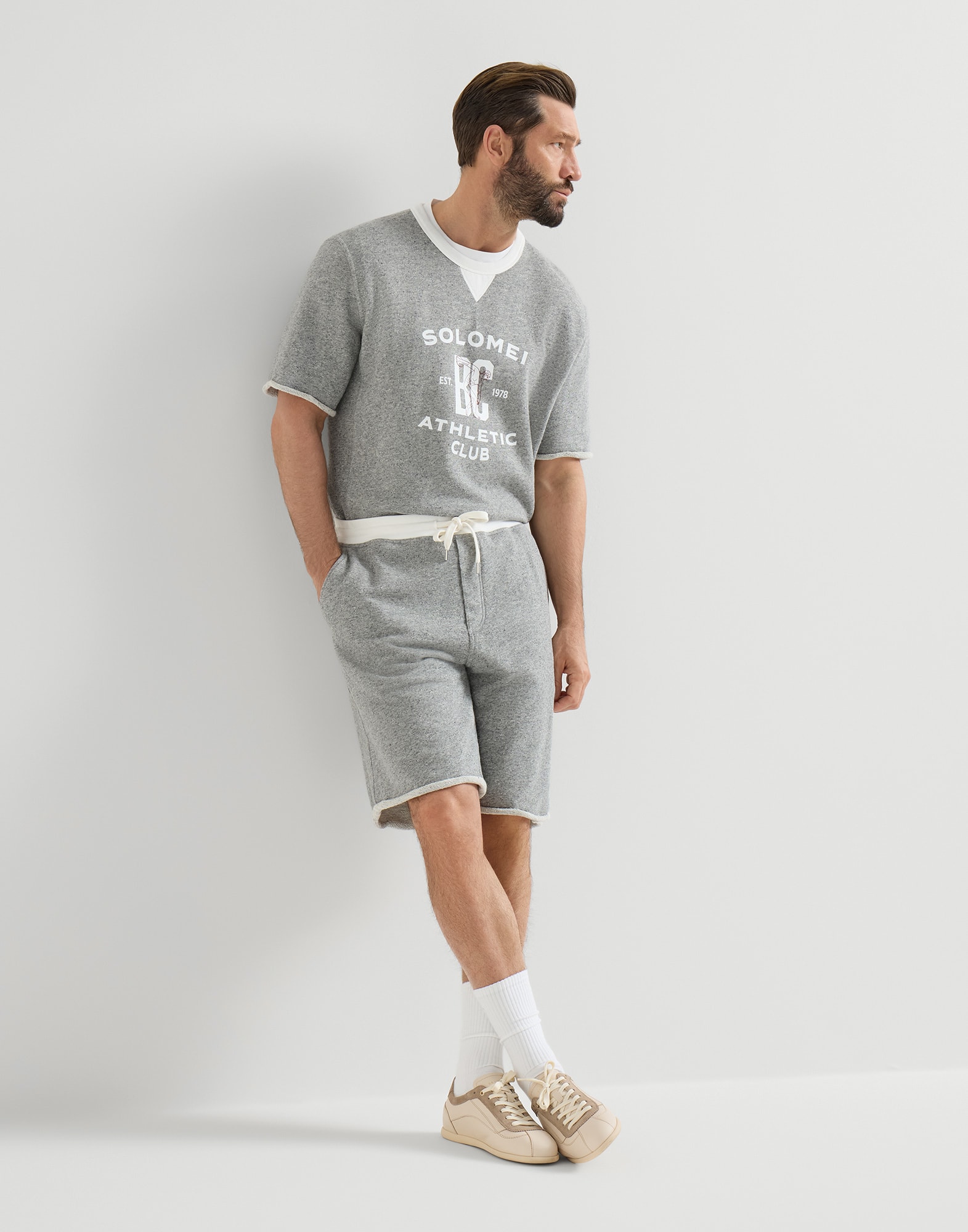 French terry sweatshirt for Man in Grey | Brunello Cucinelli