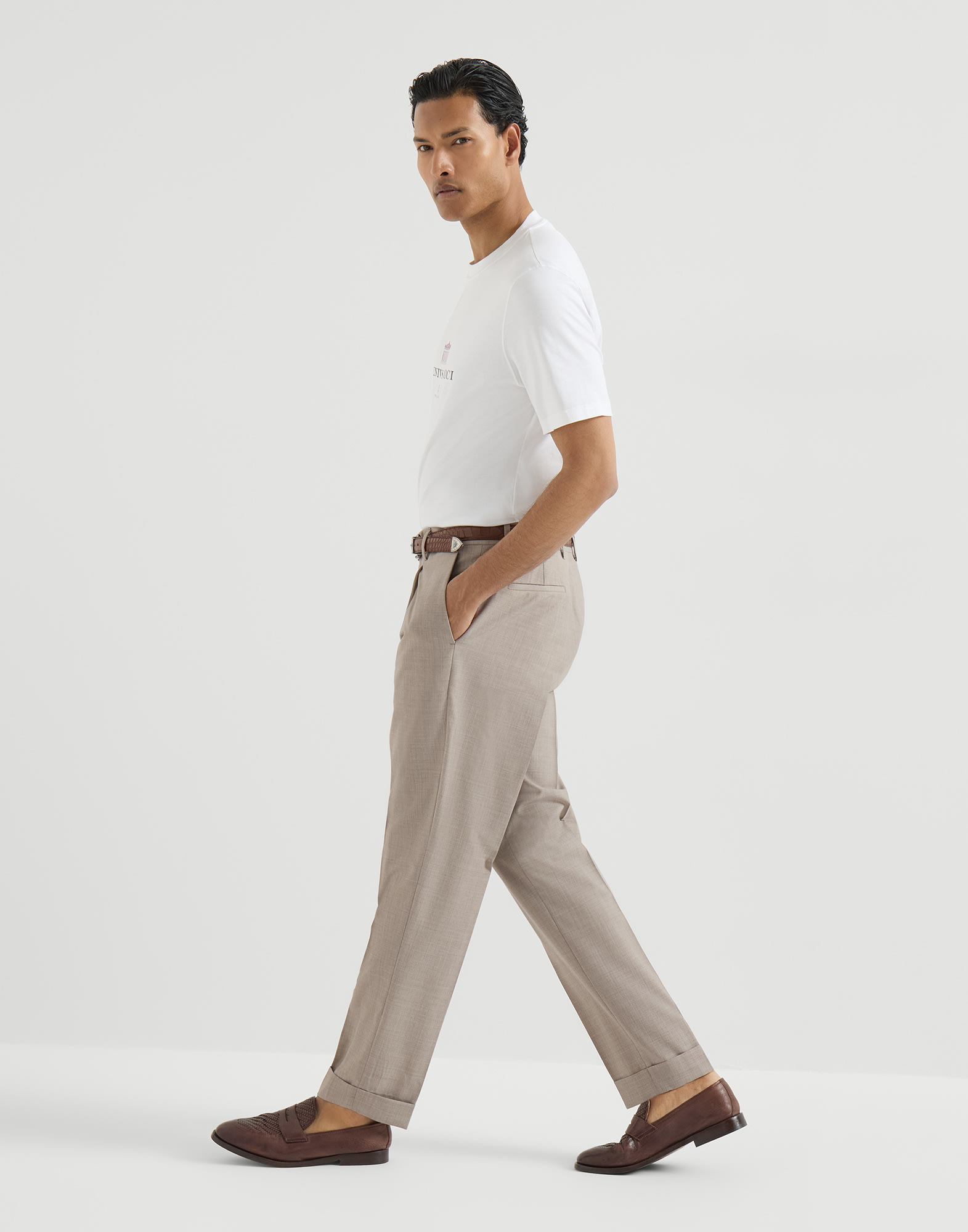 Virgin wool trousers for Man in Brown | Brunello Cucinelli