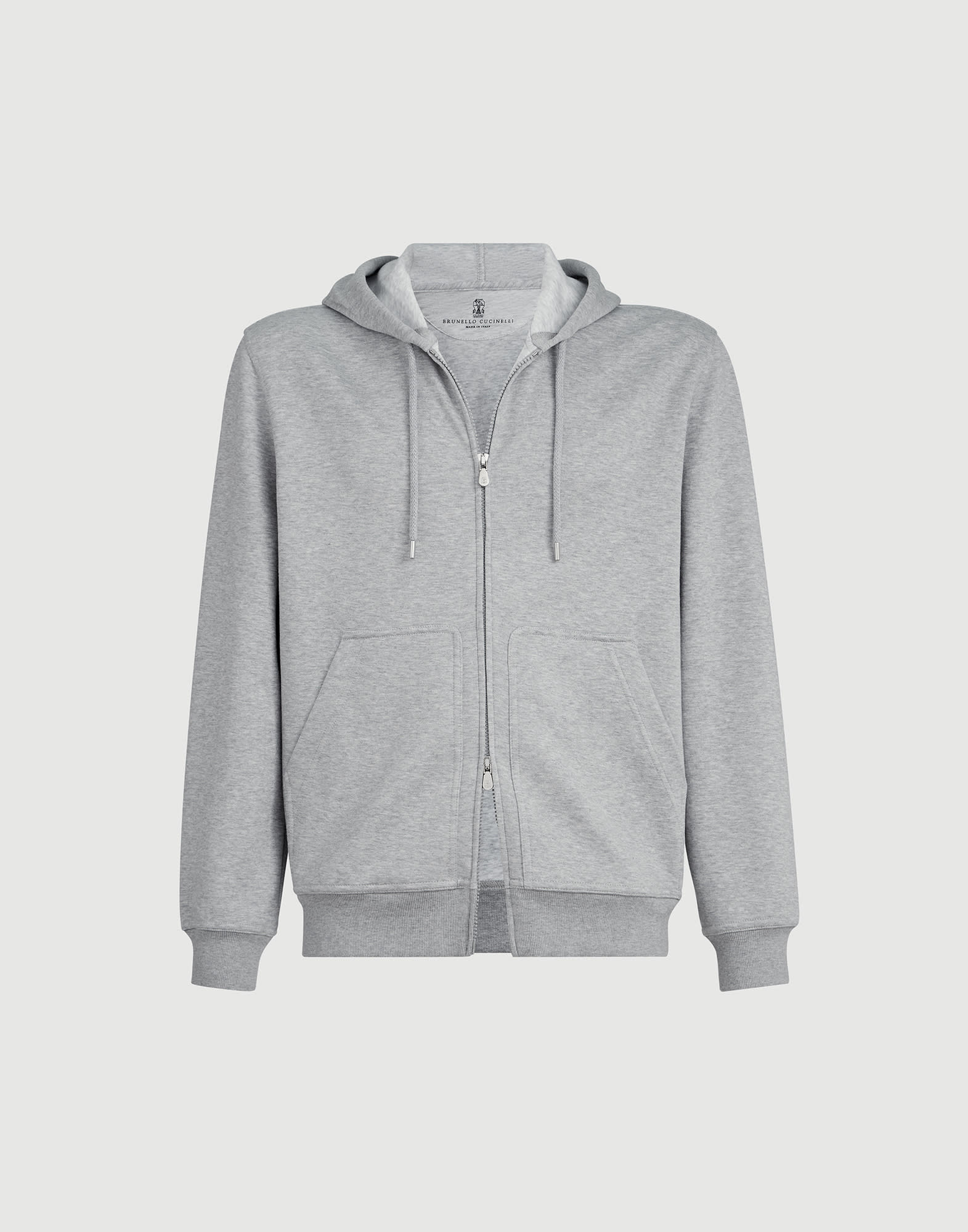 BRUNELLO CUCINELLI シルク グレー パーカー メンズ 向け グレー ダブルフェルパ スウェットシャツ | Brunello