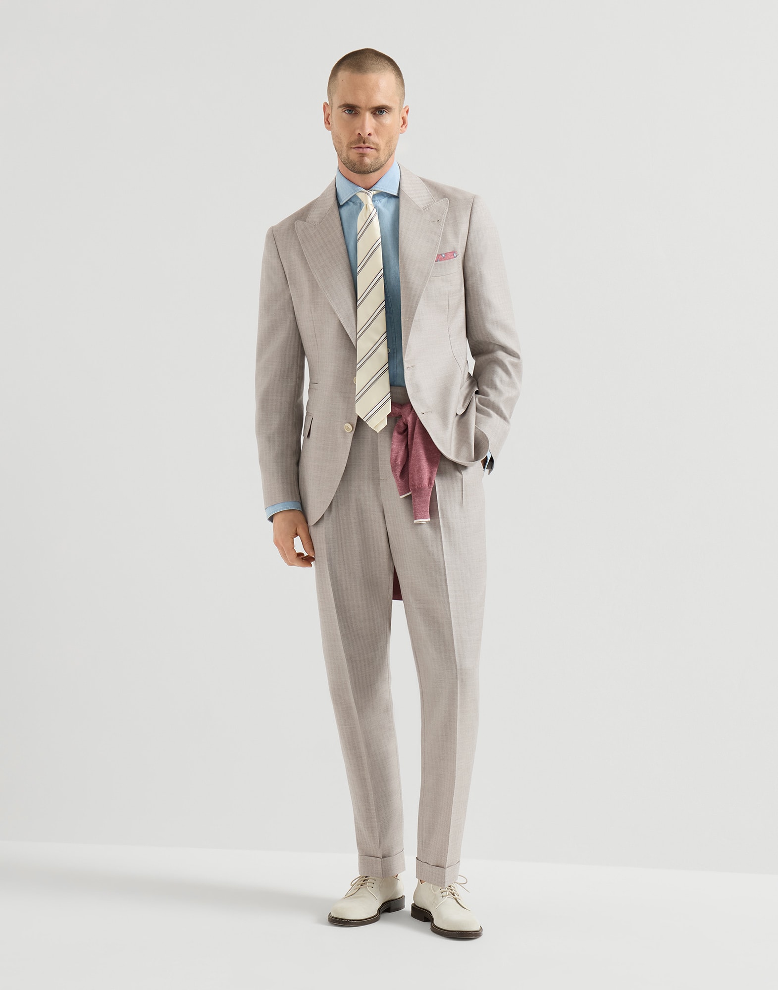 Trousers with double pleats and tabs for Man in Light Grey