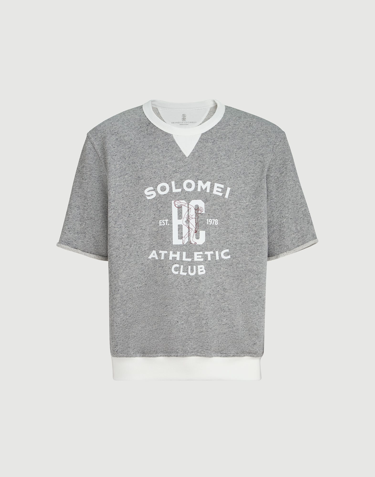 【新品定価13万】BRUNELLO CUCINELLI　半袖ニットシャツ French terry sweatshirt for Man in Grey | Brunello Cucinelli
