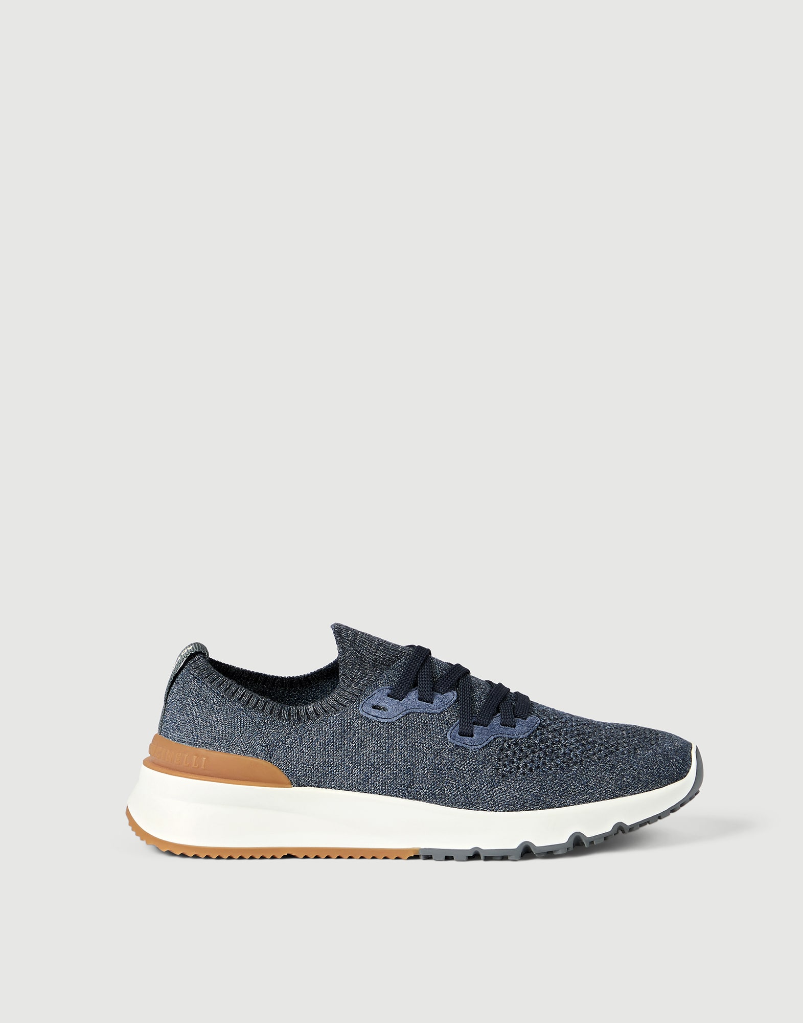 Cotton chiné knit runners for Man in Azure | Brunello Cucinelli