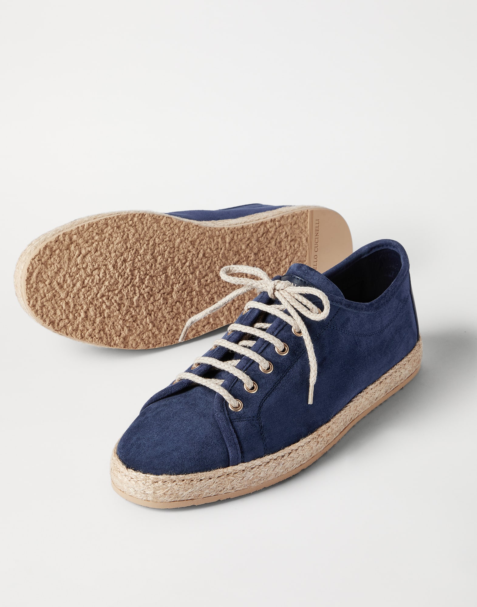 Reversed calfskin Derbies for Man in Avio Blue | Brunello Cucinelli