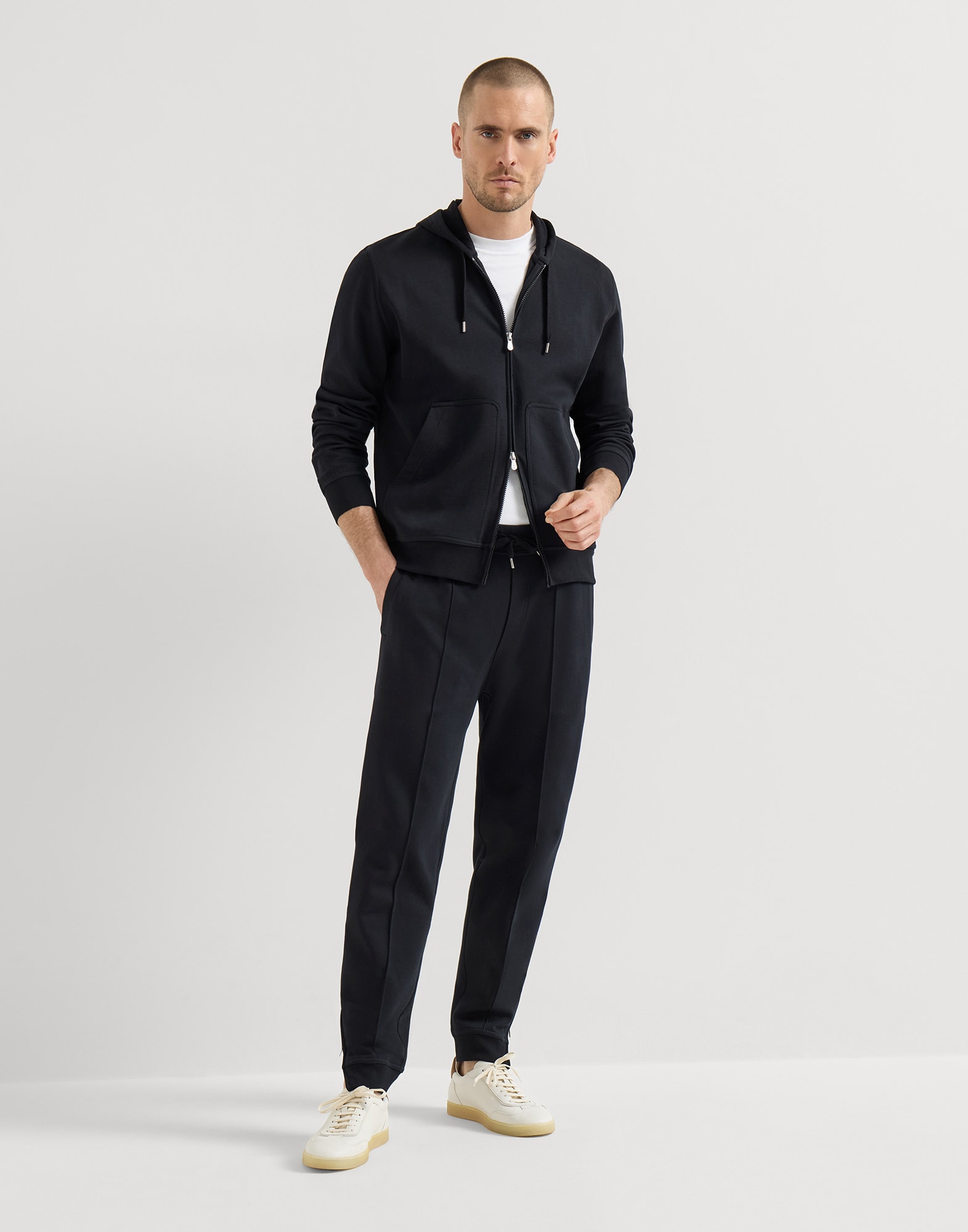 Hooded zip-up sweatshirt for Man in Off-White | Brunello Cucinelli