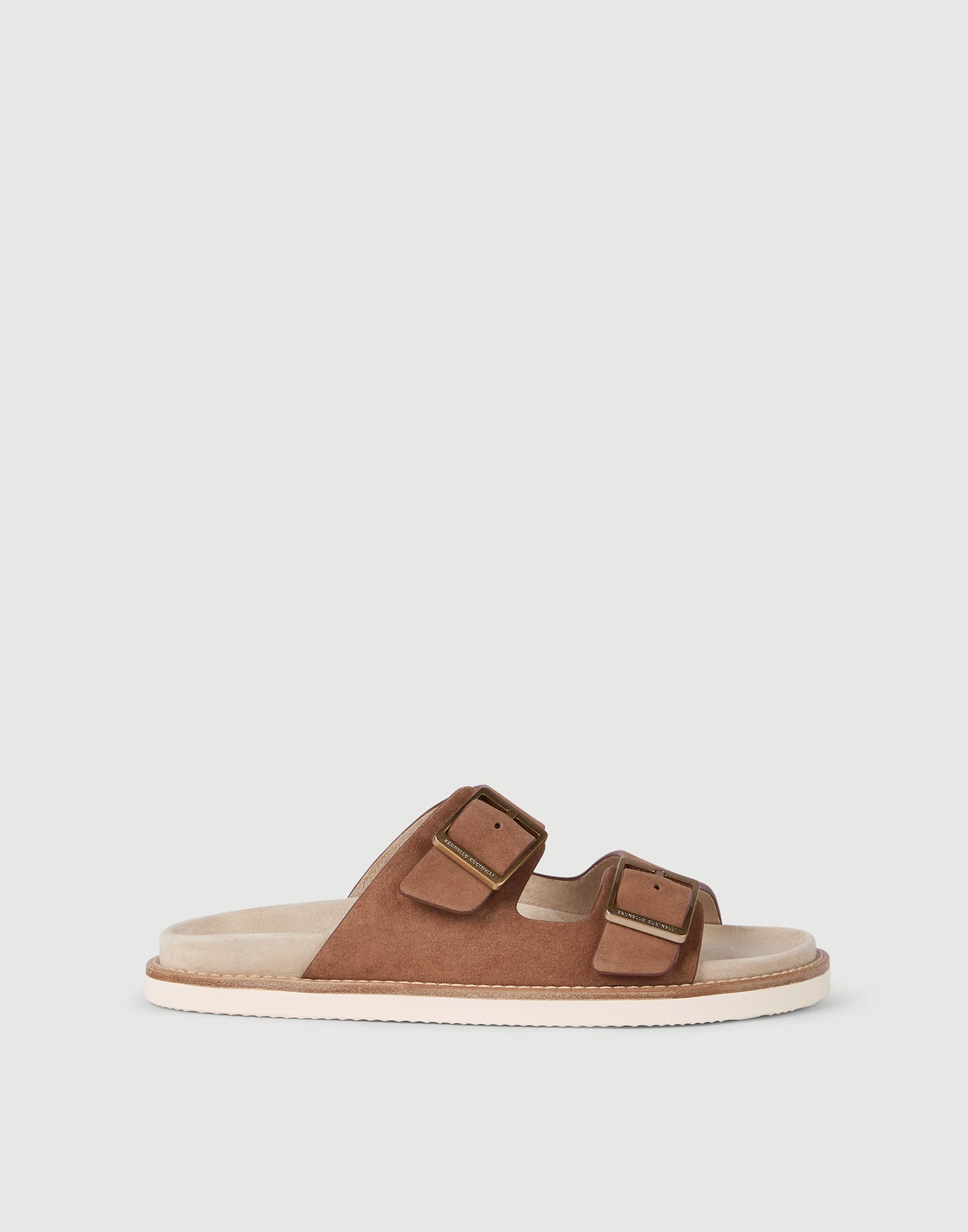 Suede slides with buckles for Man in Hazelnut | Brunello Cucinelli
