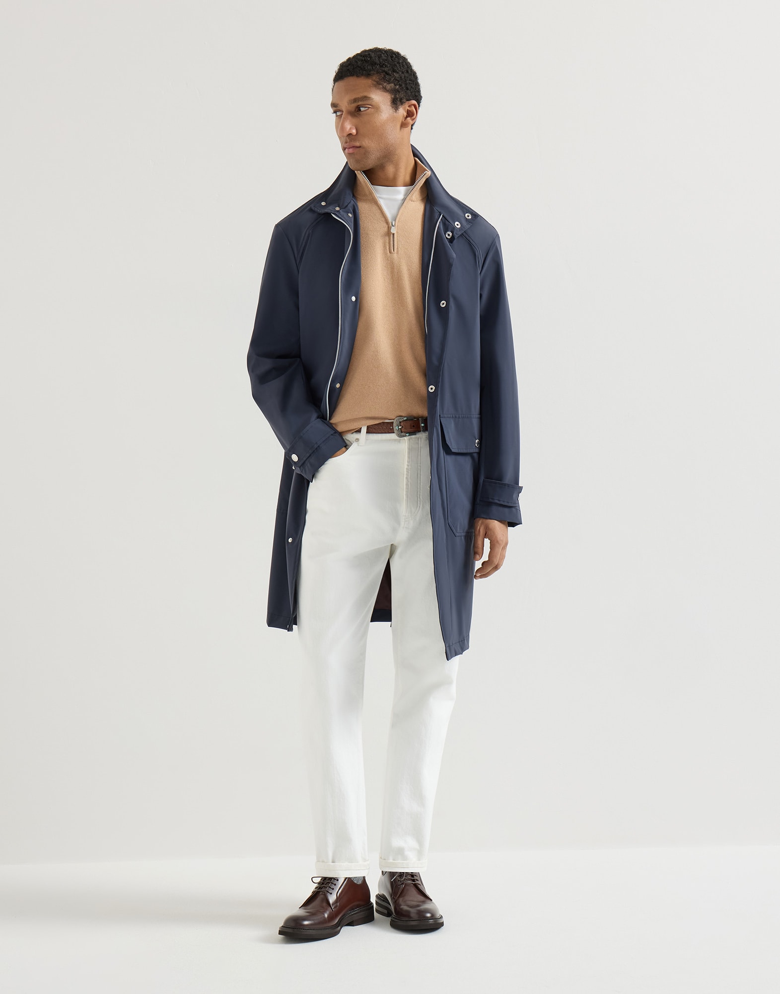Vicuña zip-up sweater for Man in Beige | Brunello Cucinelli