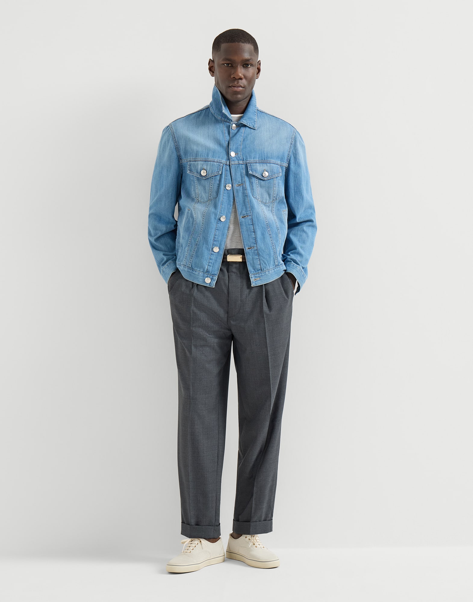 T-shirt with faux-layering for Man in Black | Brunello Cucinelli
