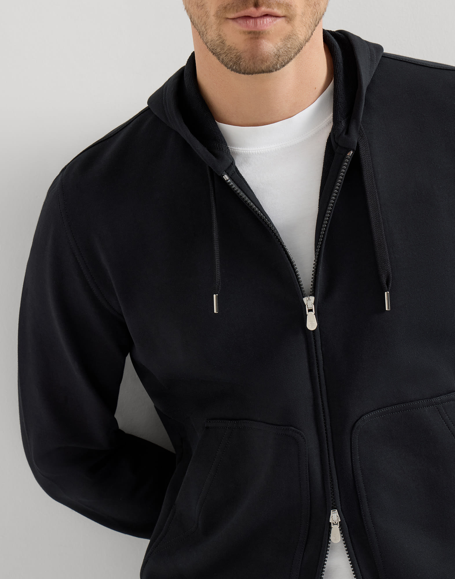 Hooded zip-up sweatshirt for Man in Off-White | Brunello Cucinelli