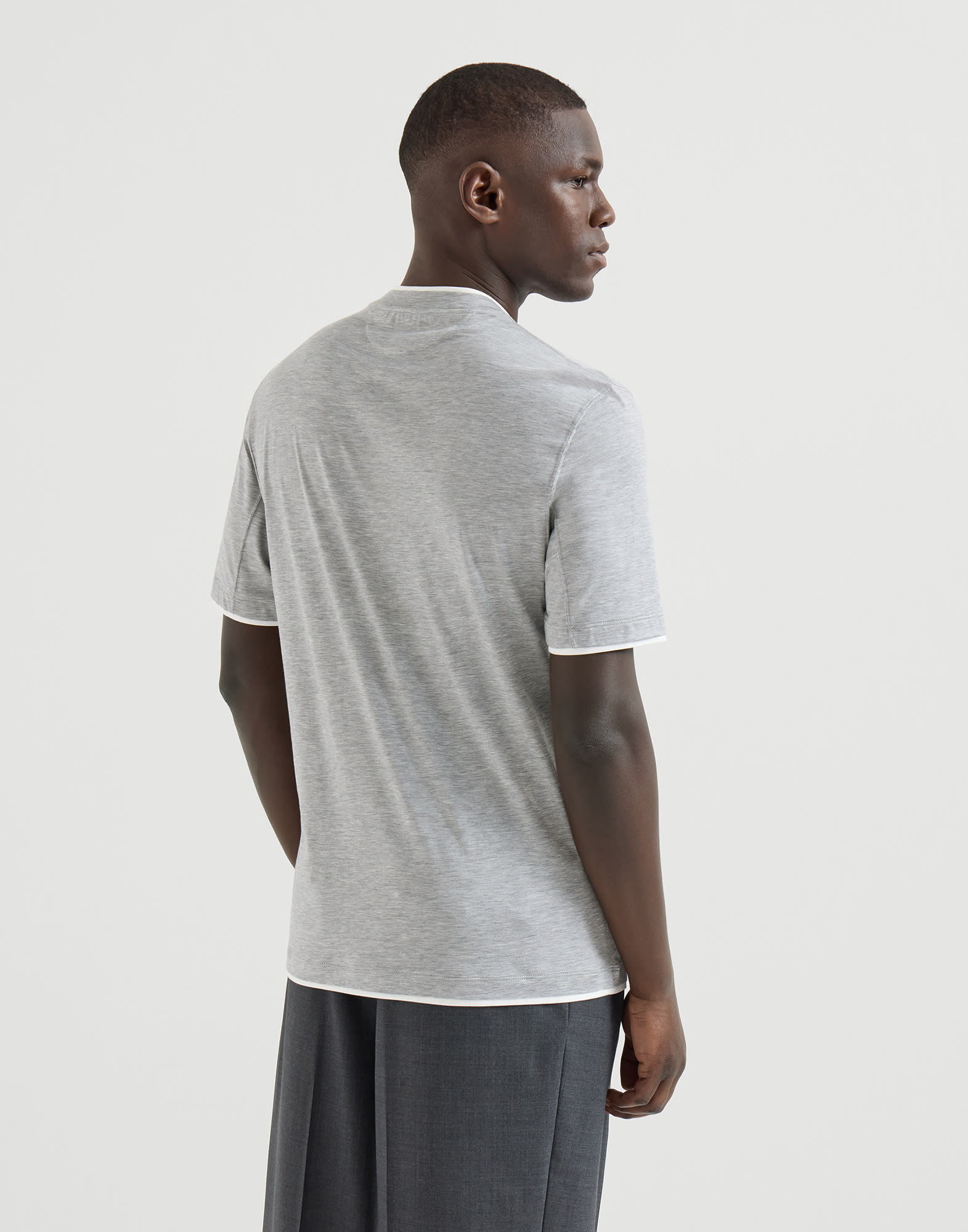 T-shirt with faux-layering for Man in Grey | Brunello Cucinelli
