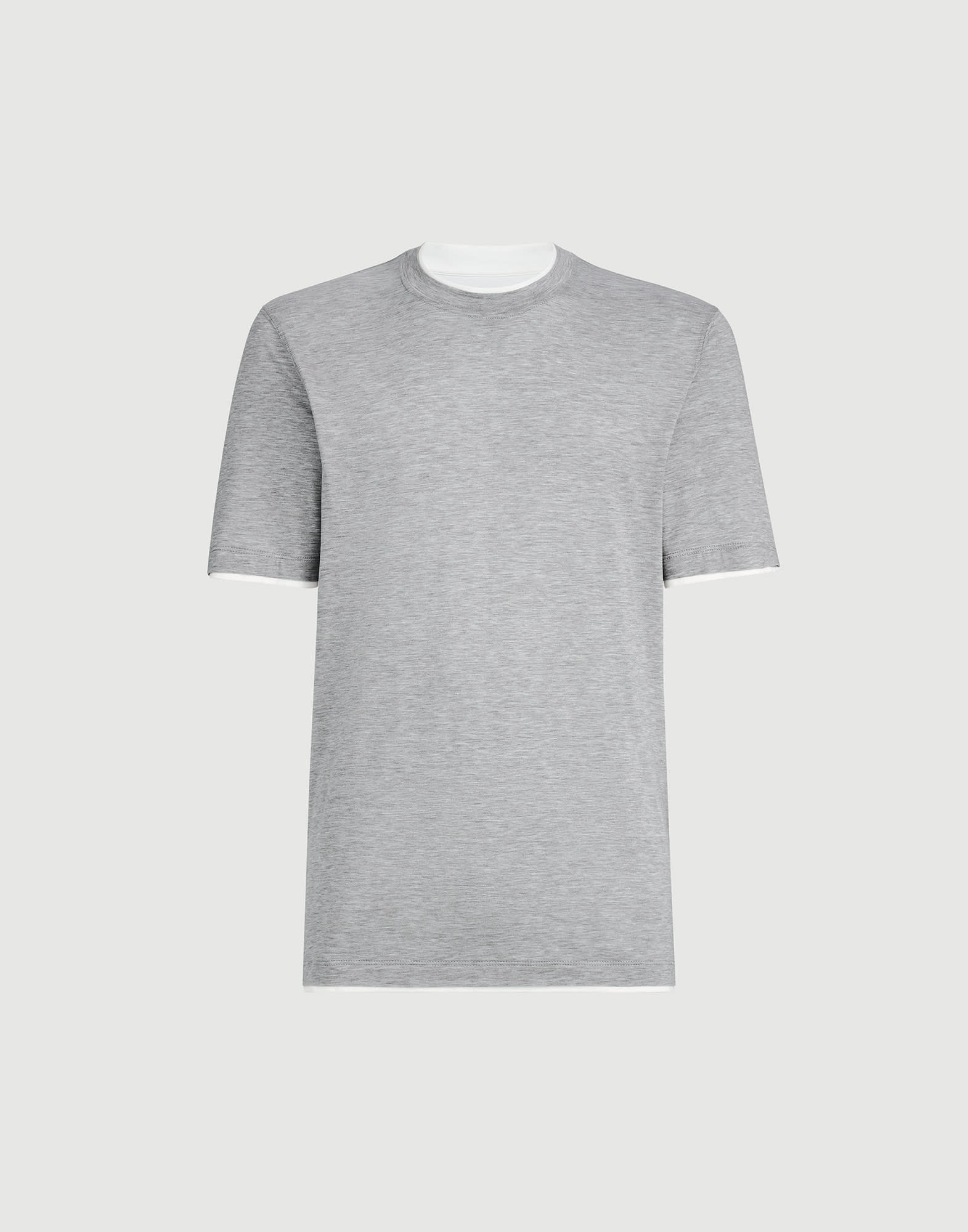 BRUNELLO CUCINELLI スリムフィット Tシャツ グレー T-shirt with faux-layering for Man in Grey | Brunello Cucinelli