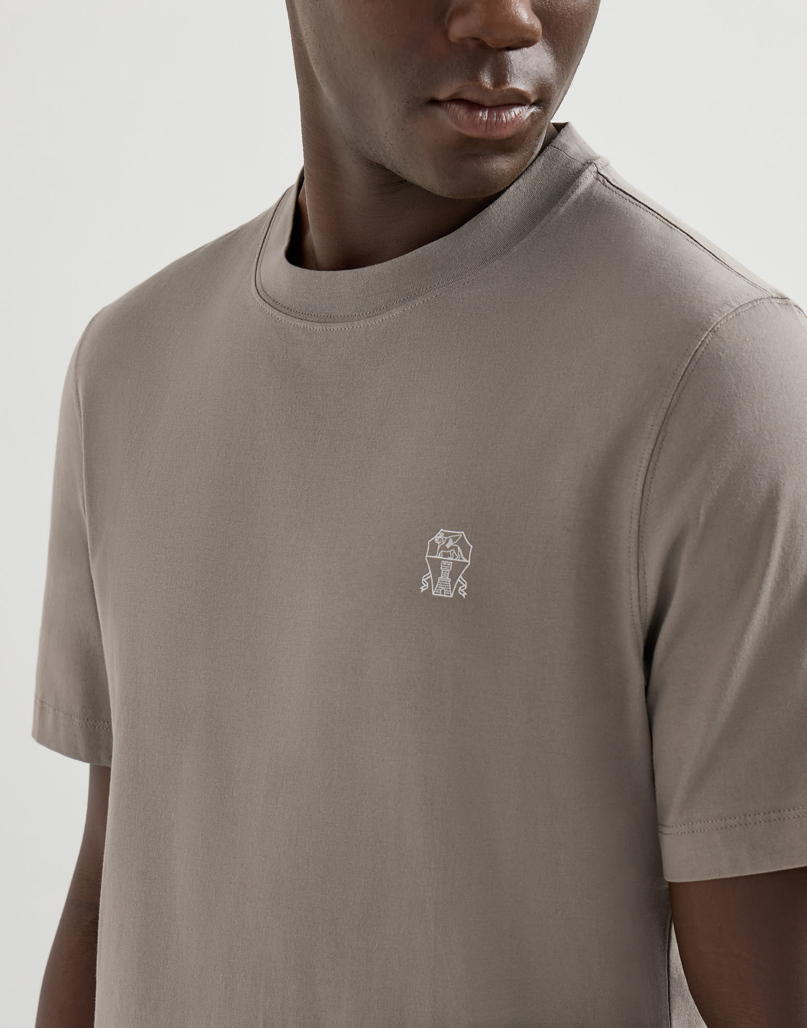 Jersey T-shirt with logo for Man in Cherry | Brunello Cucinelli