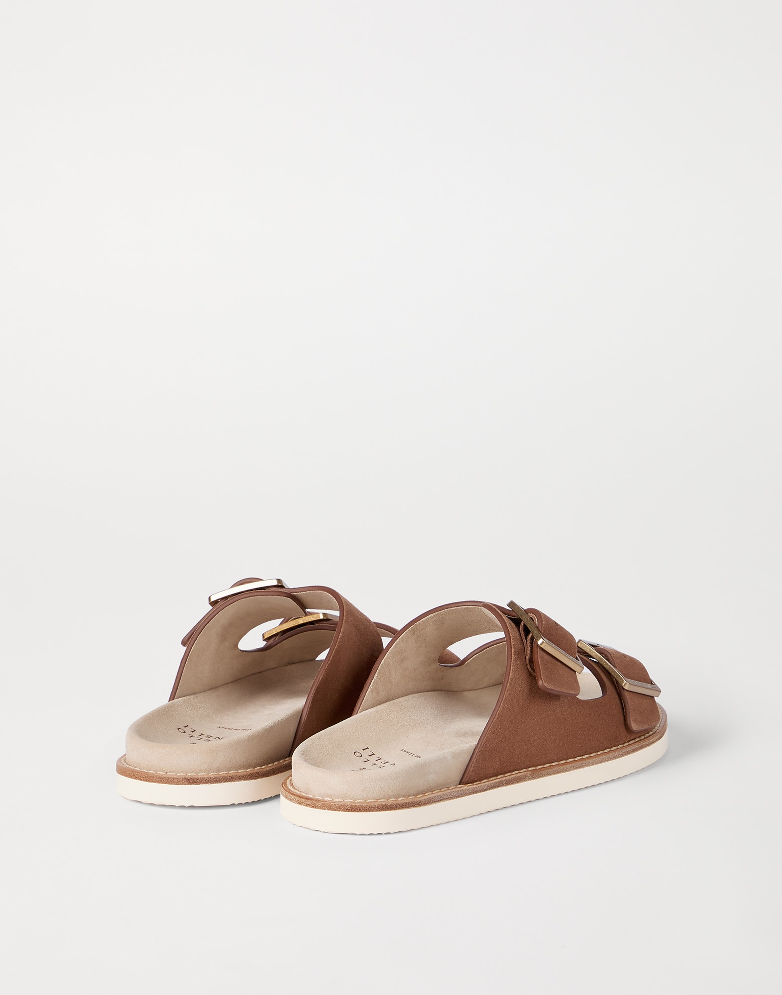 Suede slides with buckles for Man in Hazelnut | Brunello Cucinelli