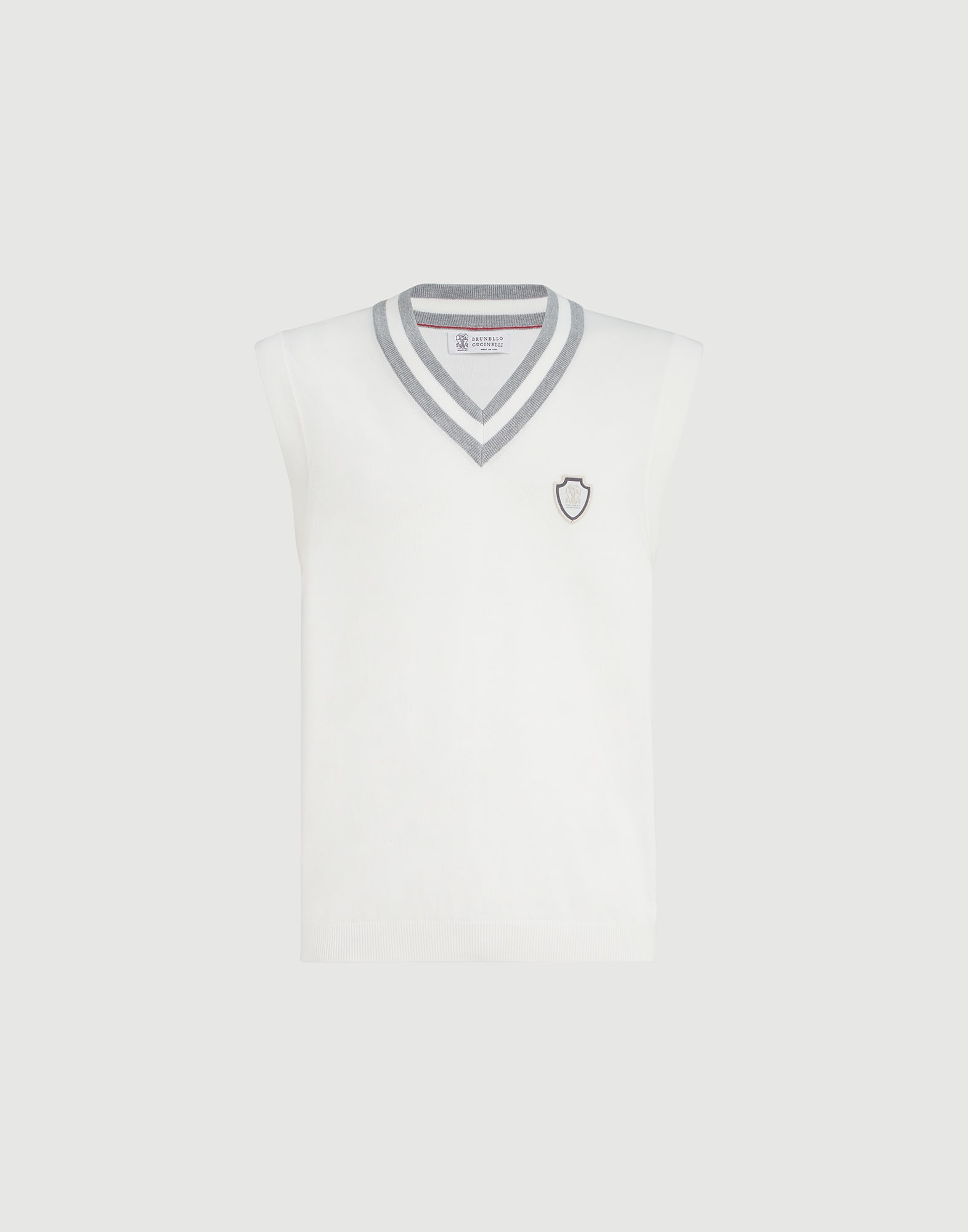 Cotton knit vest for Man in Fog | Brunello Cucinelli