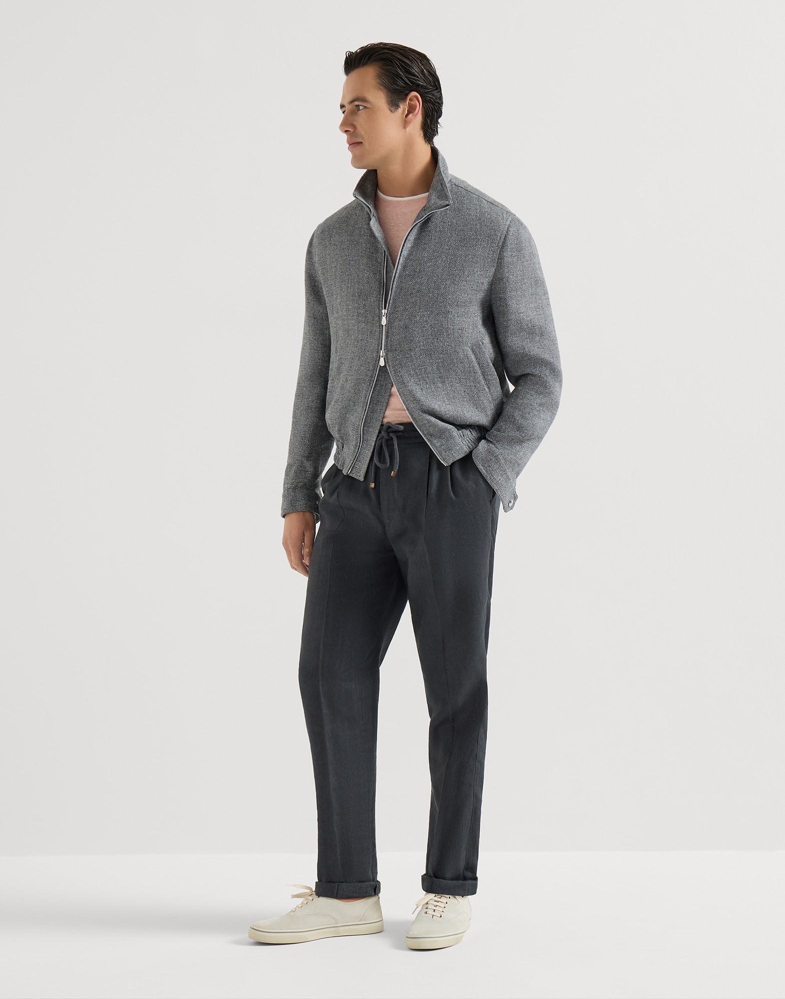 T-shirt with faux-layering for Man in Apricot | Brunello Cucinelli