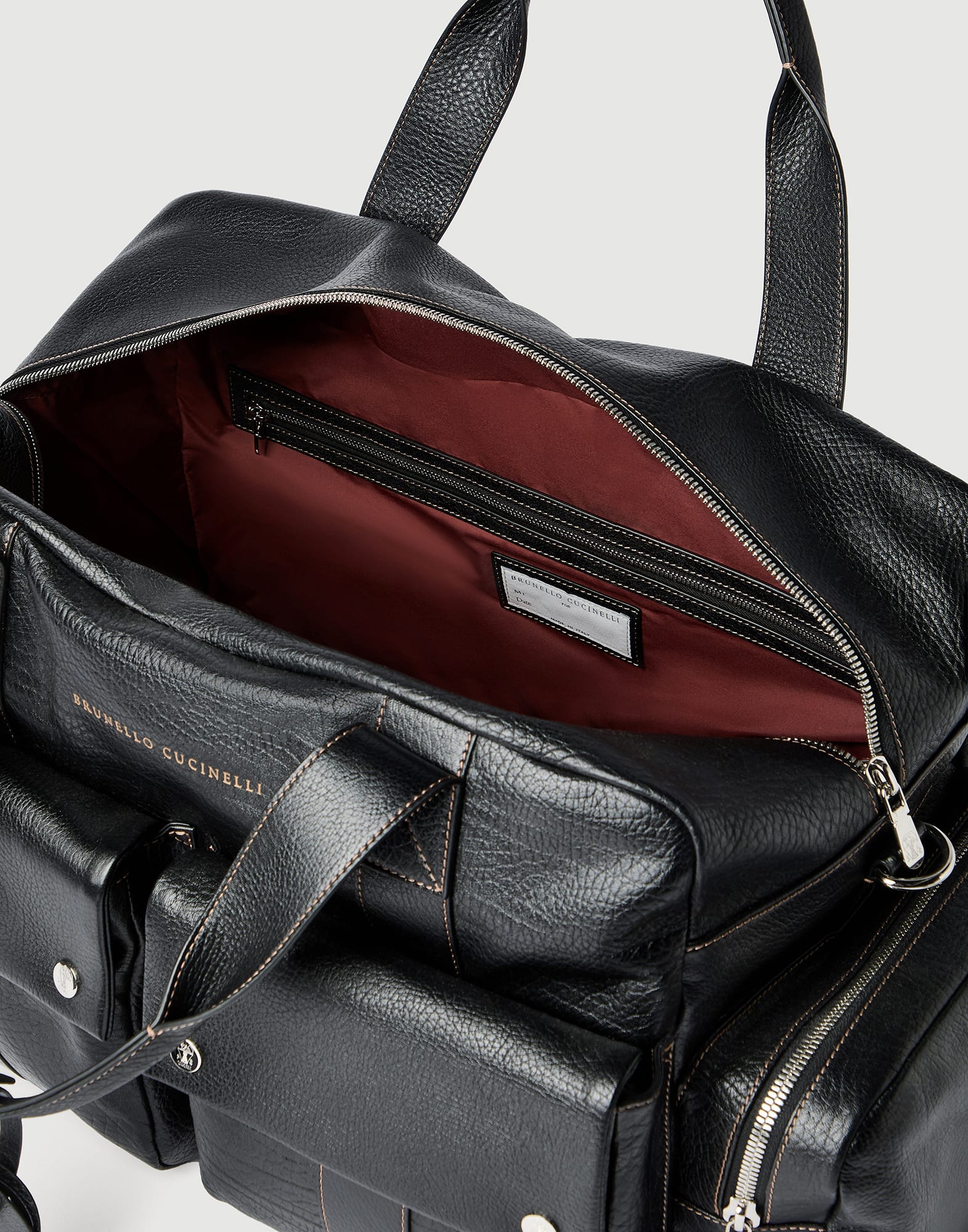 Grained calfskin leisure bag for Man in Black | Brunello Cucinelli