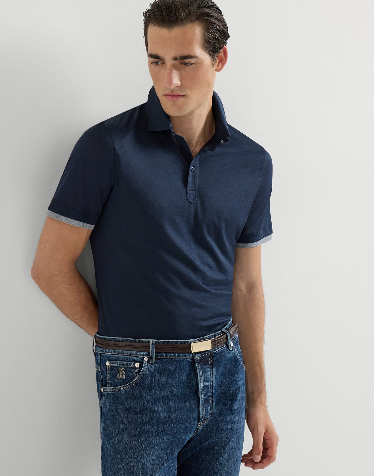 メンズ 向け ブルー シャツカラー付き ポロシャツ | Brunello Cucinelli