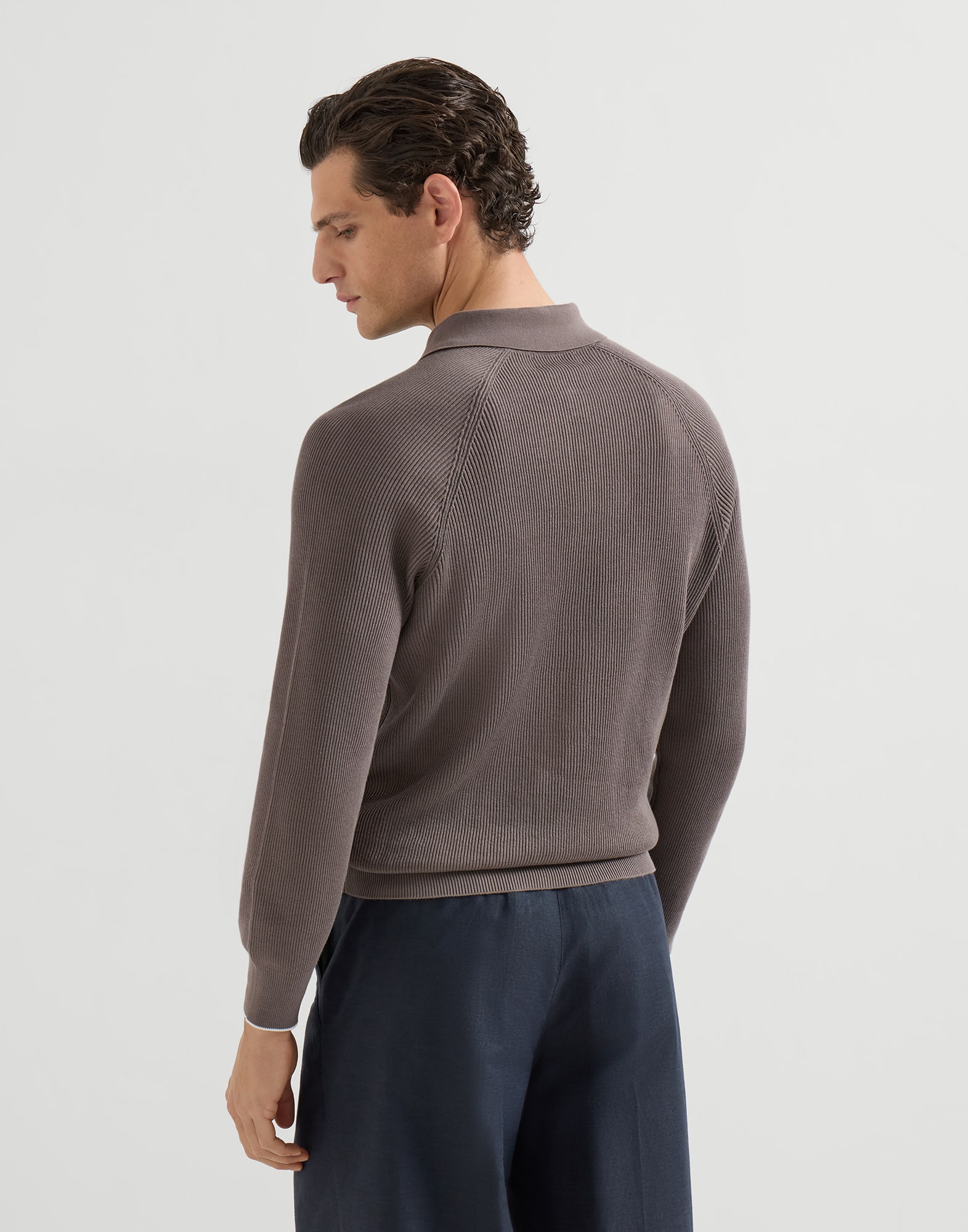 Rib knit polo for Man in Khaki | Brunello Cucinelli