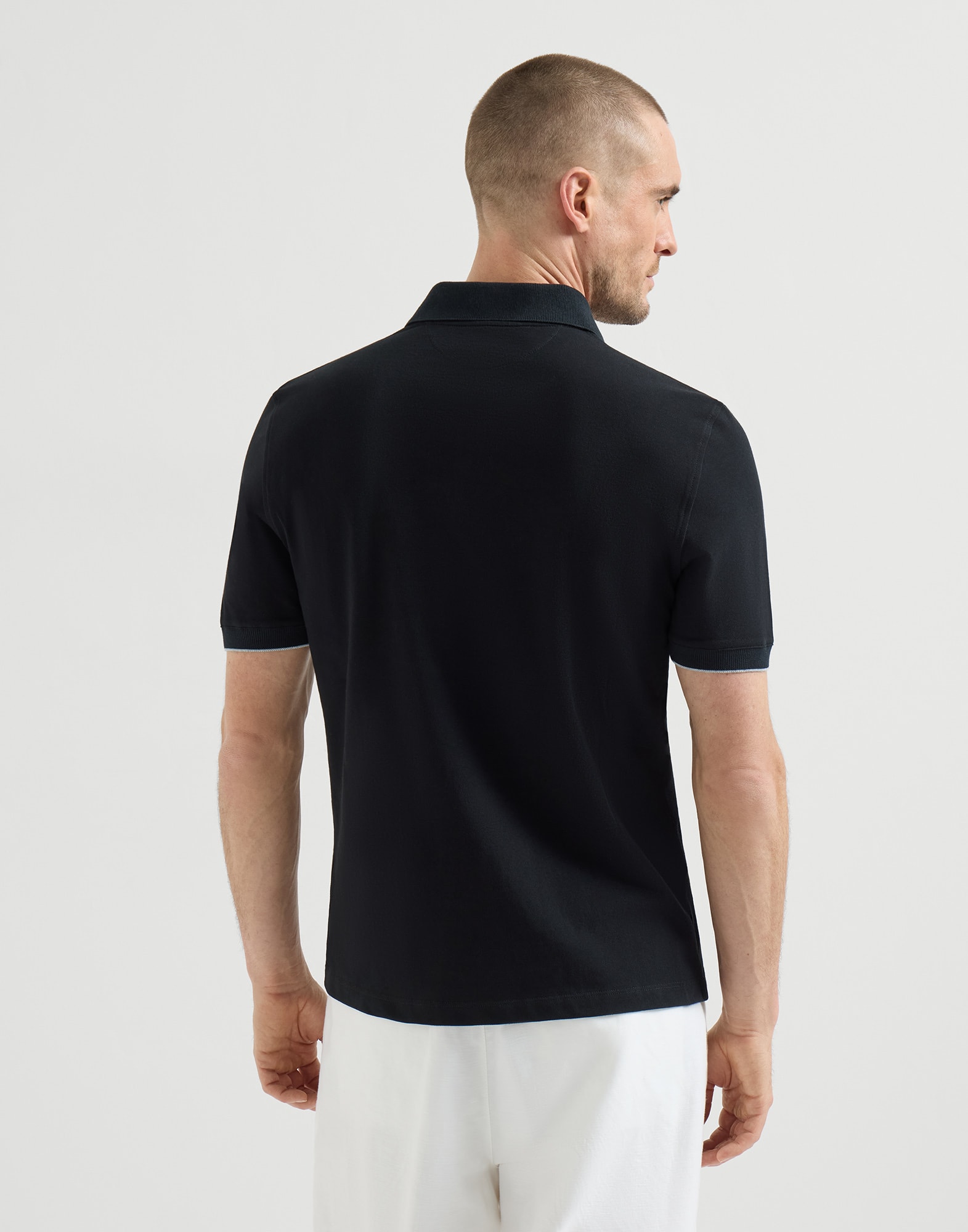 メンズ 向け ブラック ピケ ポロシャツ | Brunello Cucinelli