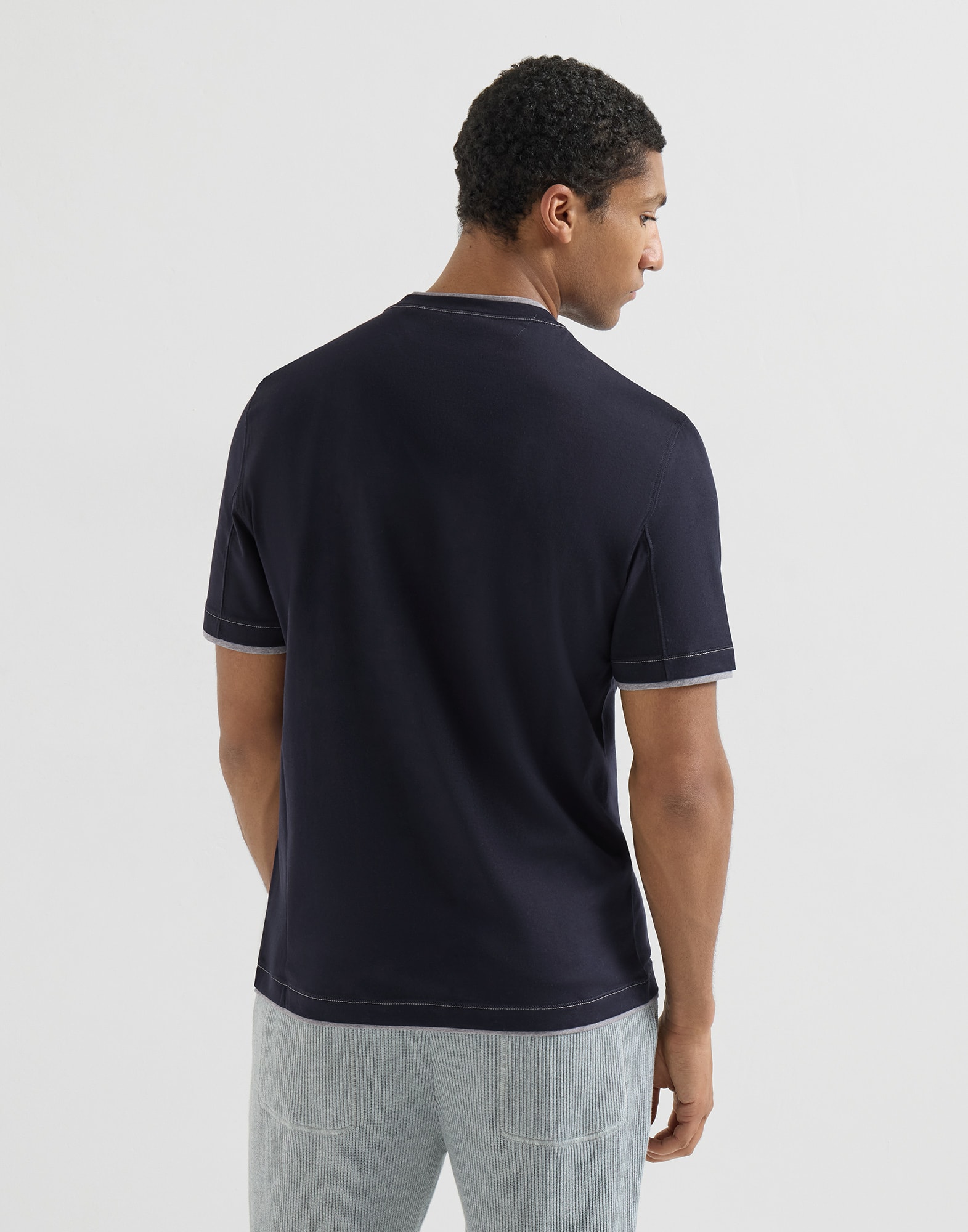 T-shirt with faux-layering for Man in White | Brunello Cucinelli