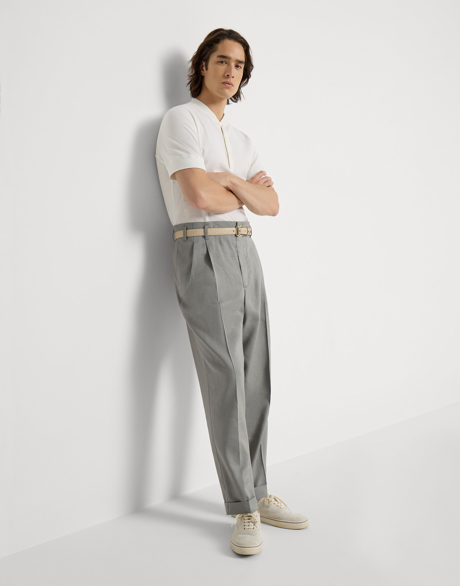 Gabardine trousers for Man in Khaki | Brunello Cucinelli