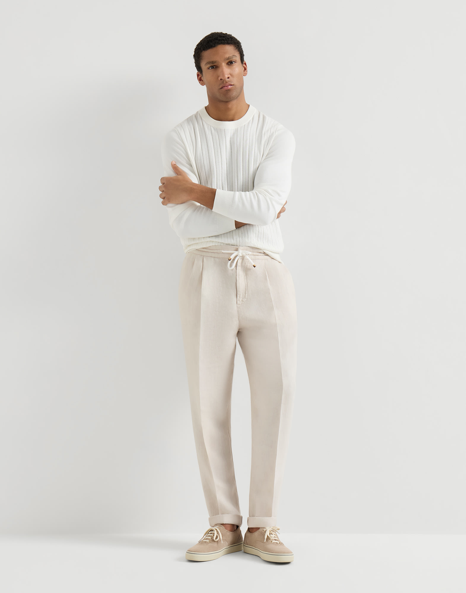 Trousers with drawstring for Man in White | Brunello Cucinelli