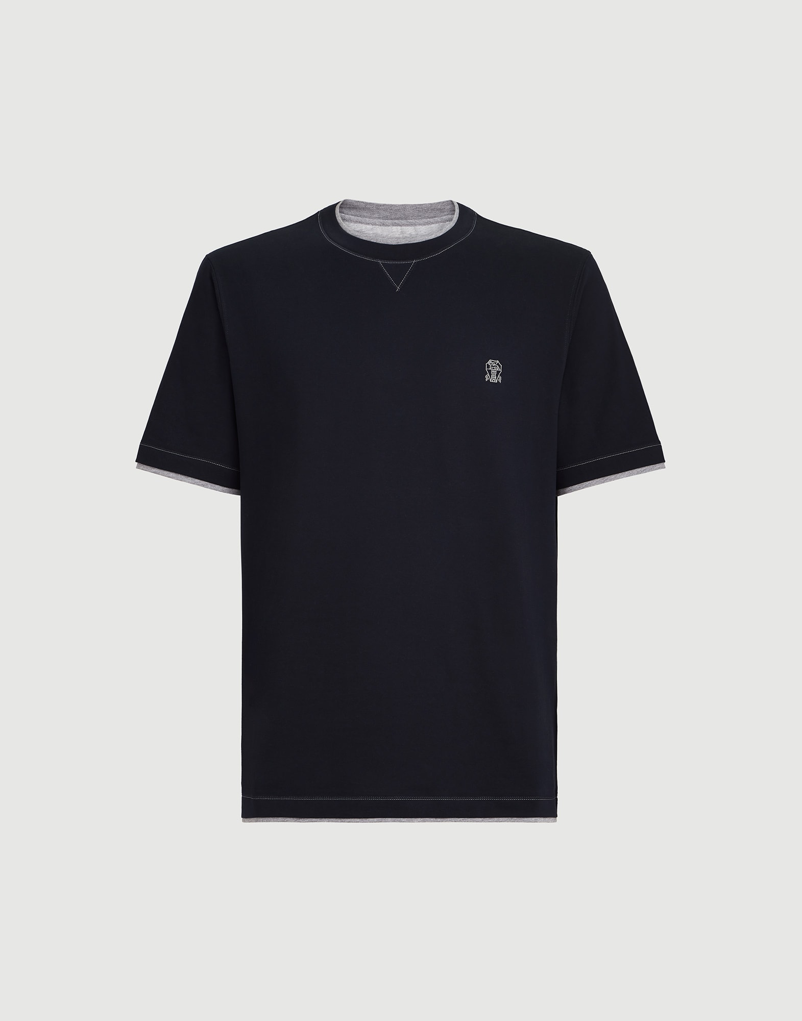 T-shirt with faux-layering for Man in Blue | Brunello Cucinelli