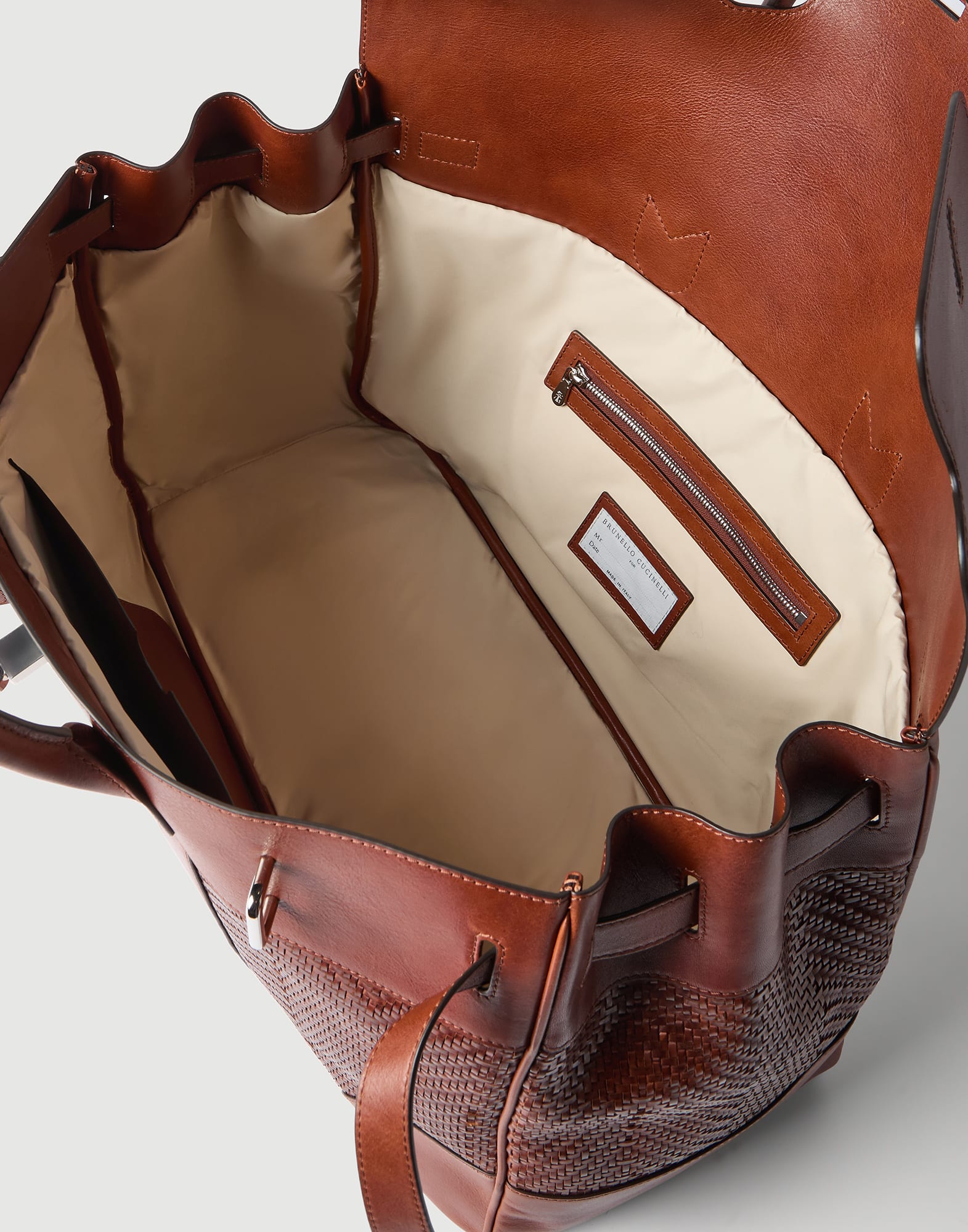 Calfskin and cowhide bag for Man in Cognac | Brunello Cucinelli