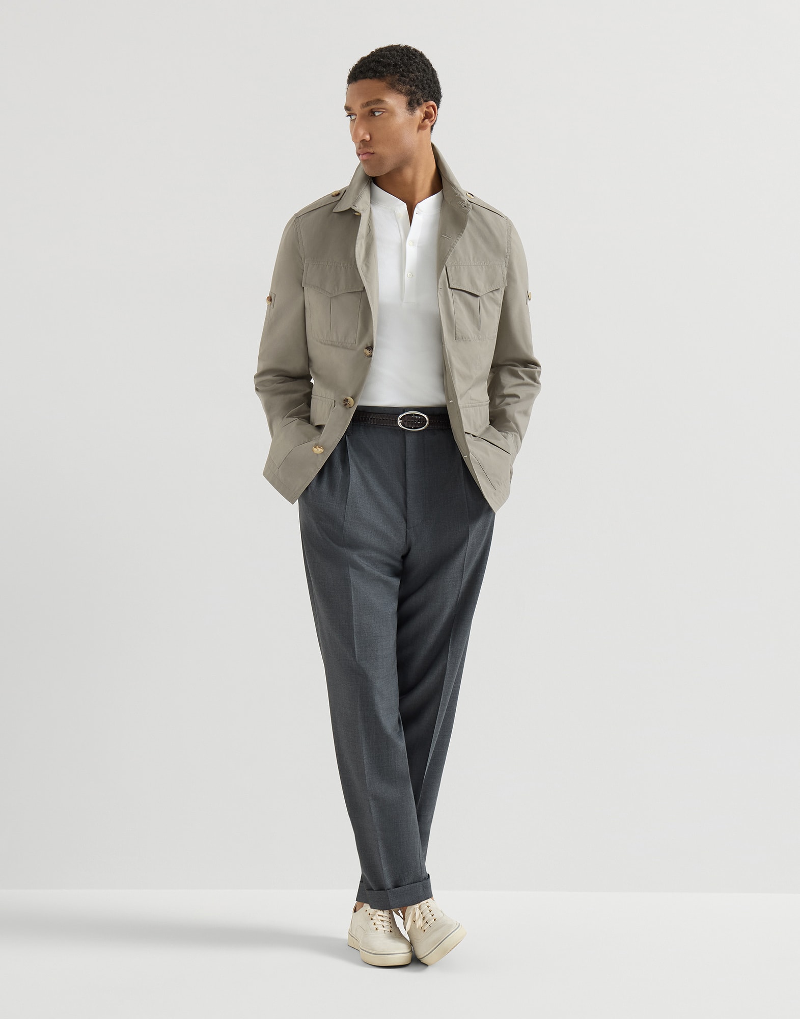Brunello Cucinelli ブルネロ クチネリ サファリ ジャケット メンズ 向け カーキ 耐水加工 サファリジャケット | Brunello Cucinelli