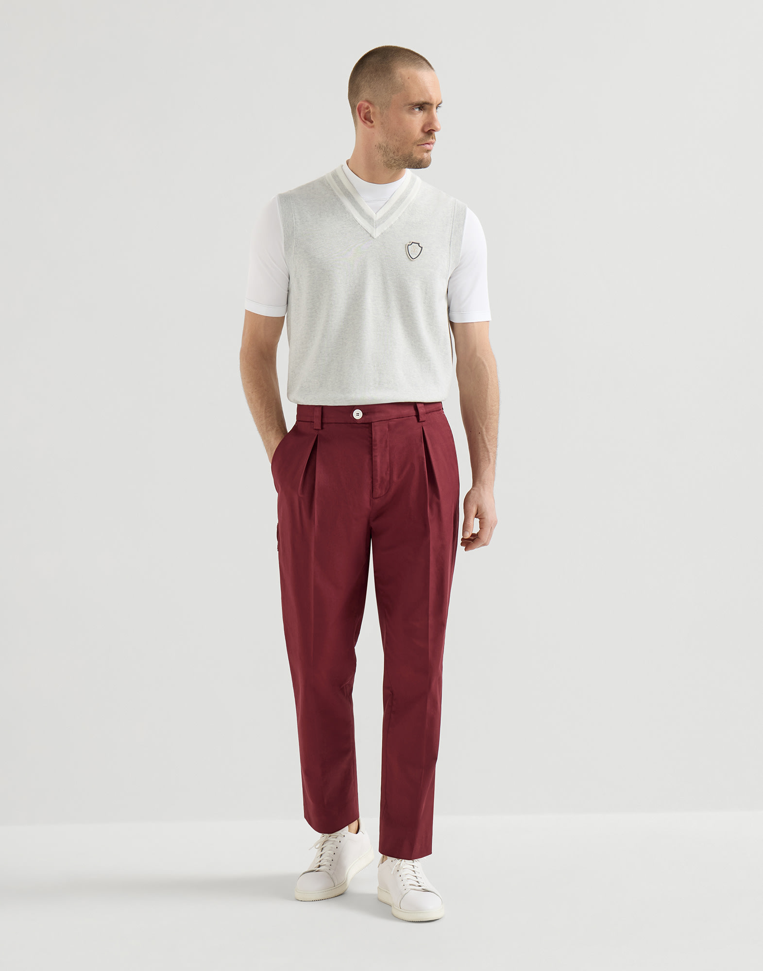 Trousers with tee holder for Man in Cherry | Brunello Cucinelli
