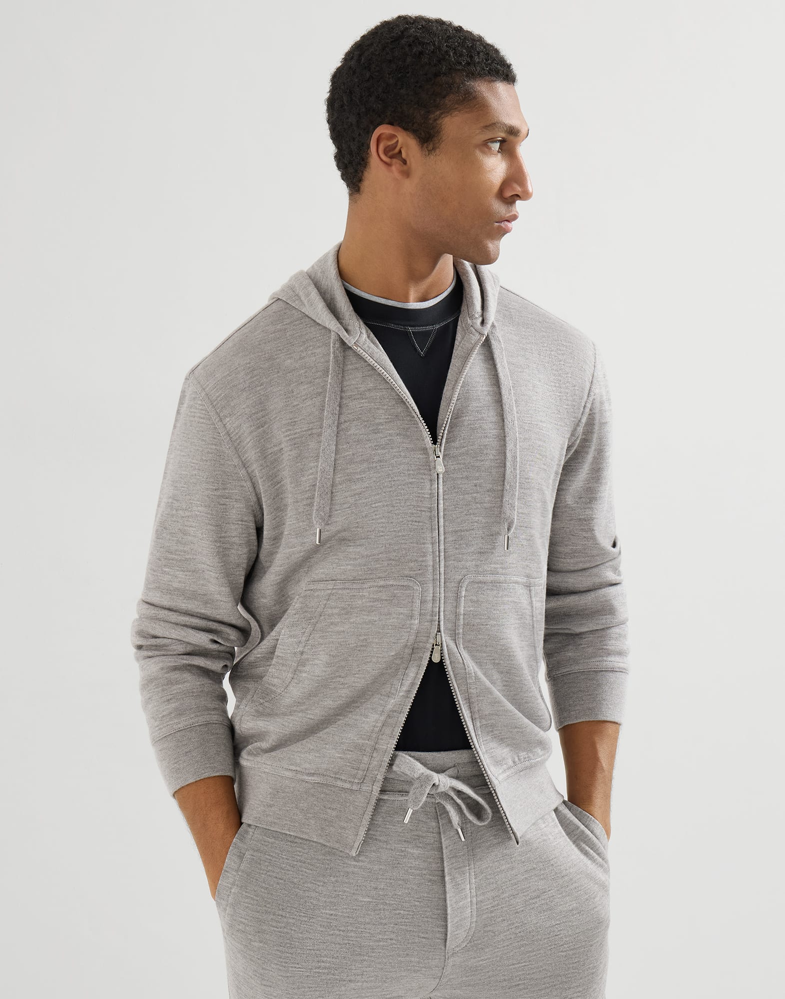 BRUNELLO CUCINELLI カシミヤパーカー French terry sweatshirt for Man in Grey | Brunello Cucinelli