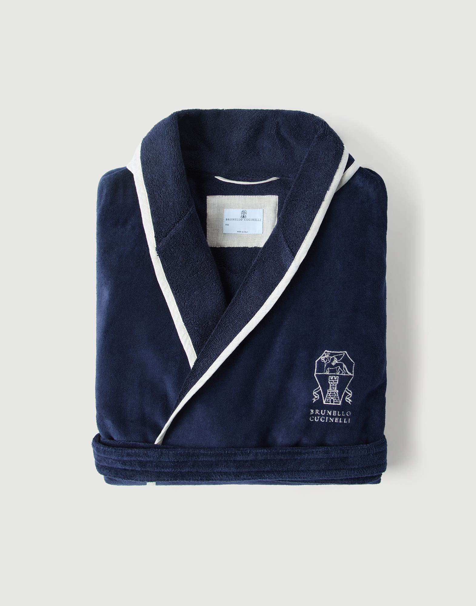 Terrycloth bathrobe in Navy Blue | Lifestyle | Brunello Cucinelli