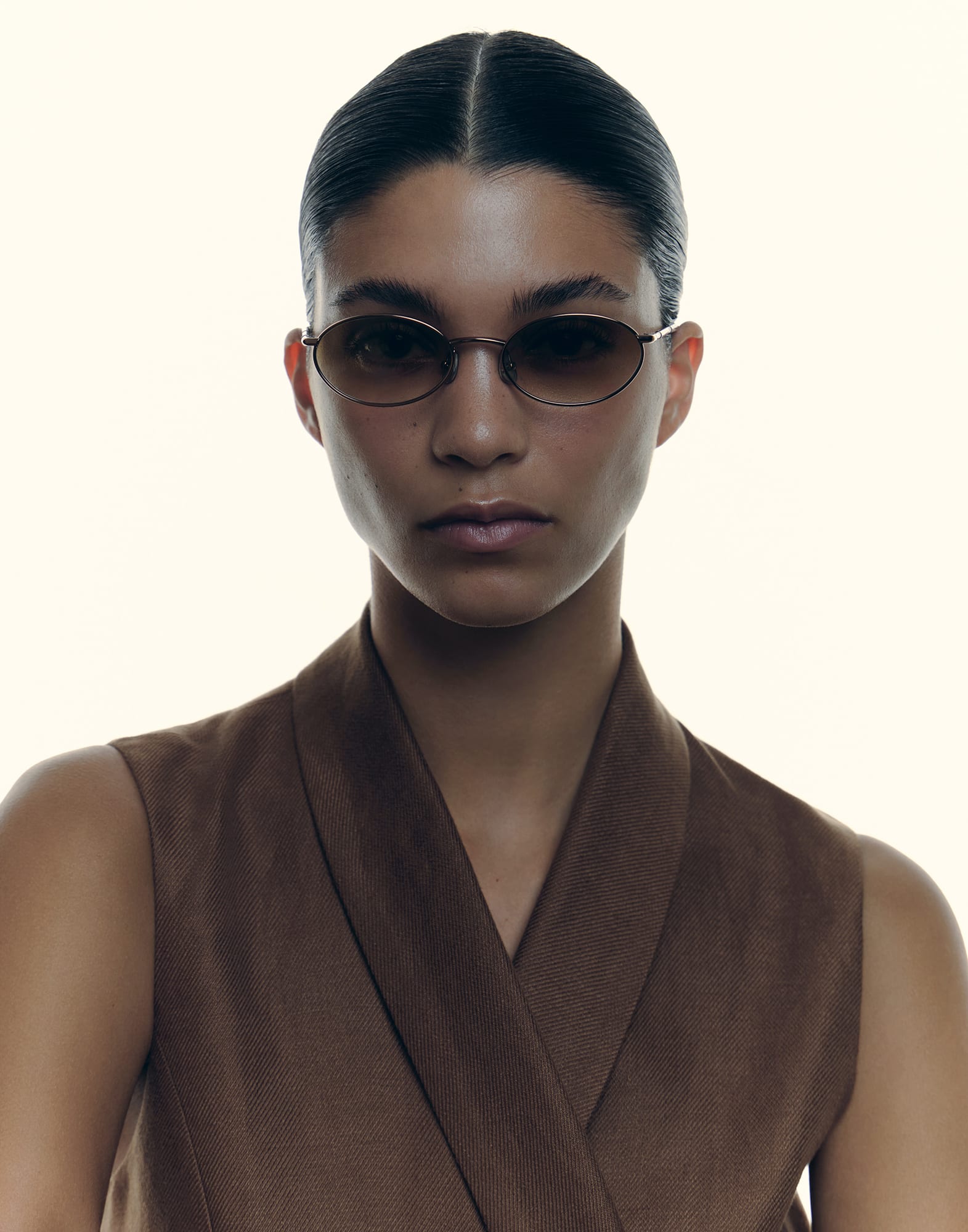 Oval titanium sunglasses in Rose Gold | Brunello Cucinelli