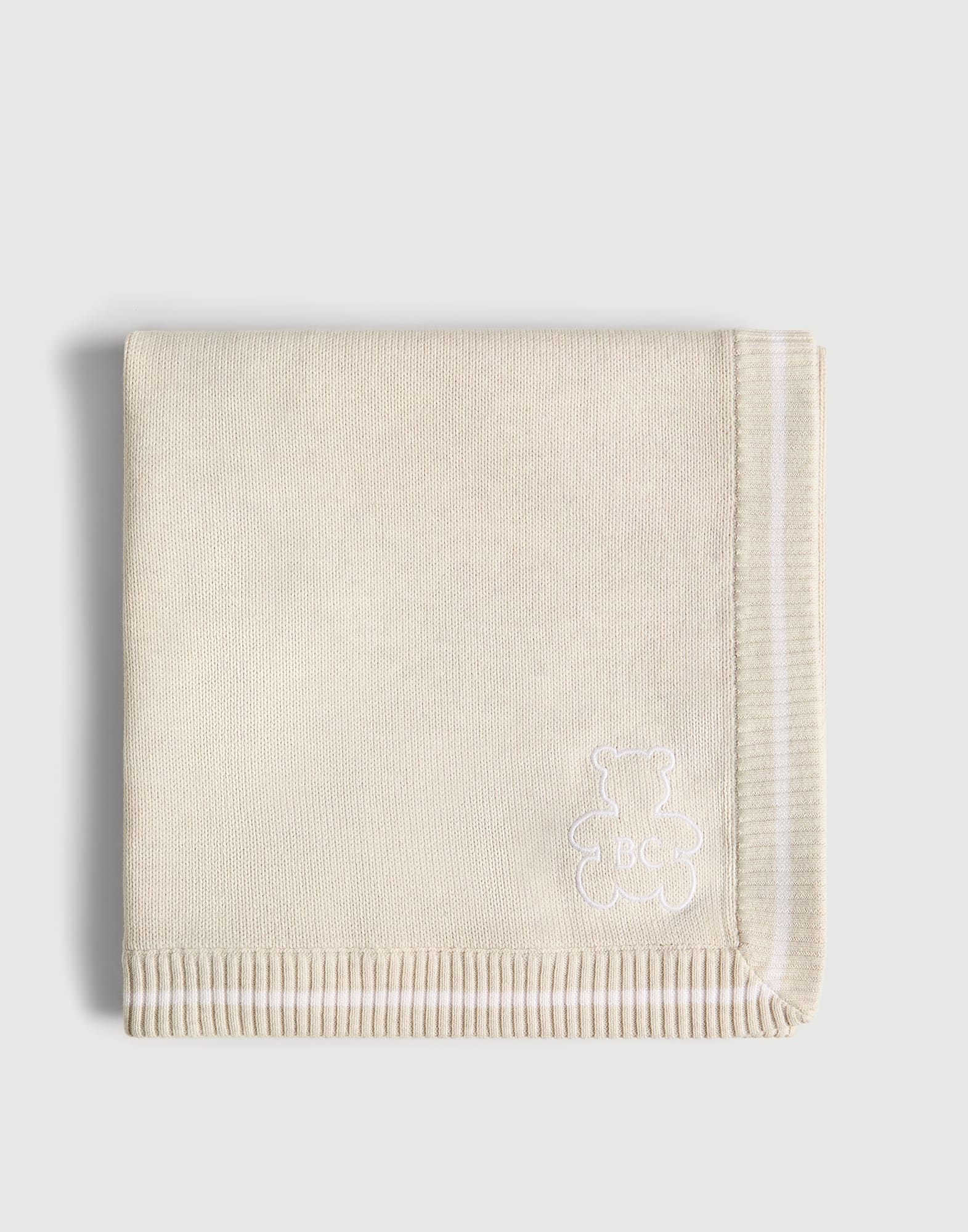 Baby Bernie cotton knit blanket Oat Baby - Brunello Cucinelli