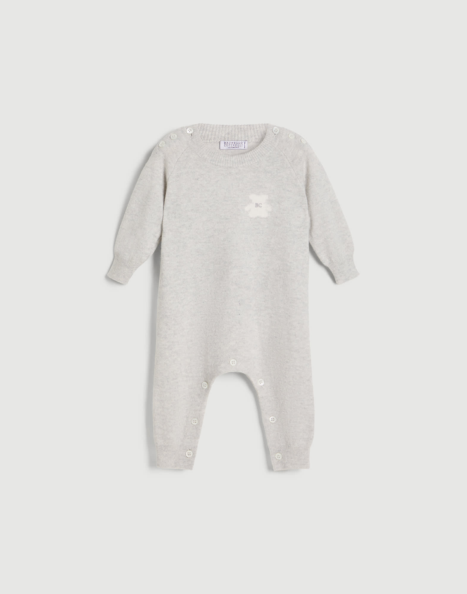Bernie Baby knit coverall Light Grey Baby - Brunello Cucinelli