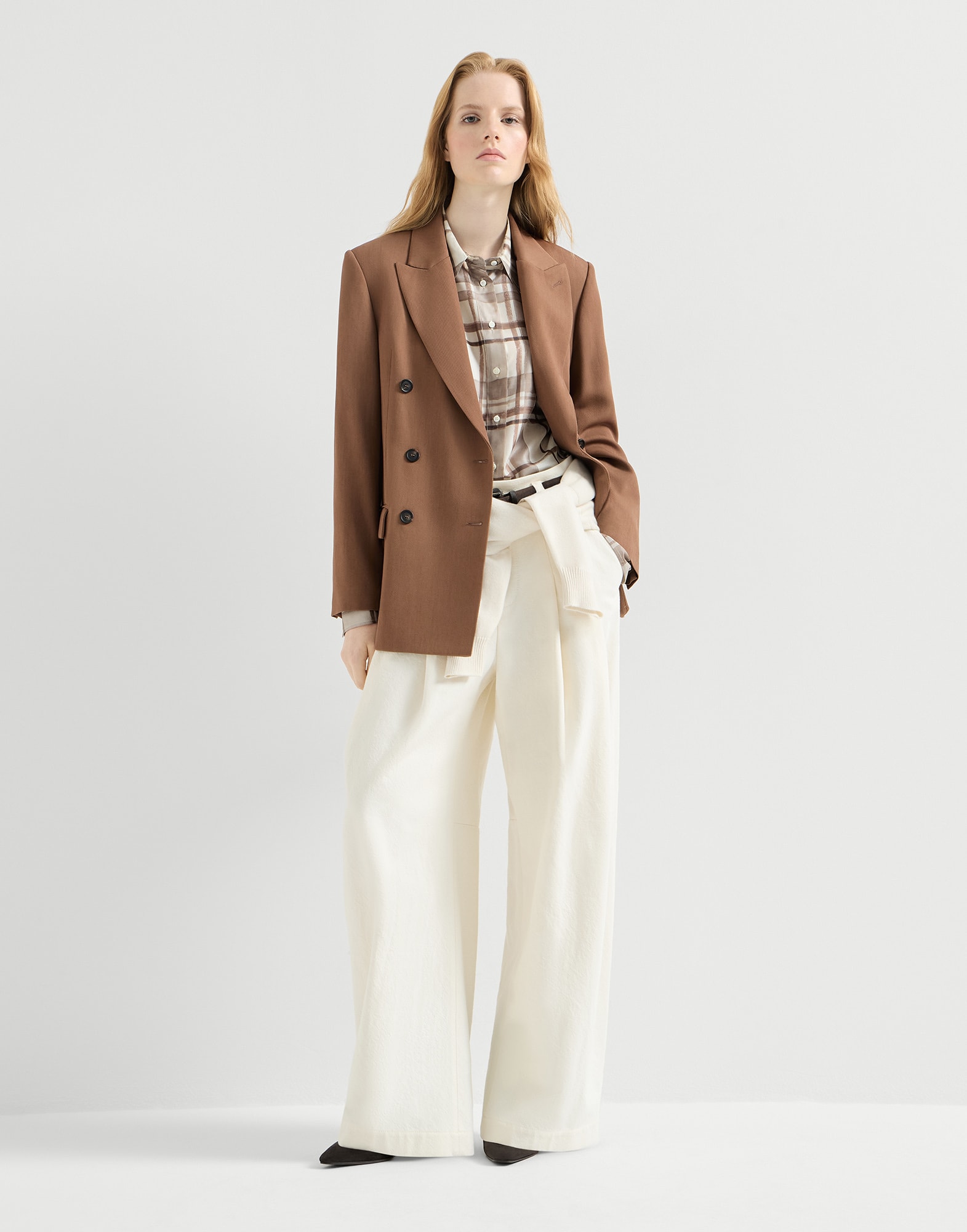 Five-pocket baggy trousers for Woman in Panama | Brunello Cucinelli